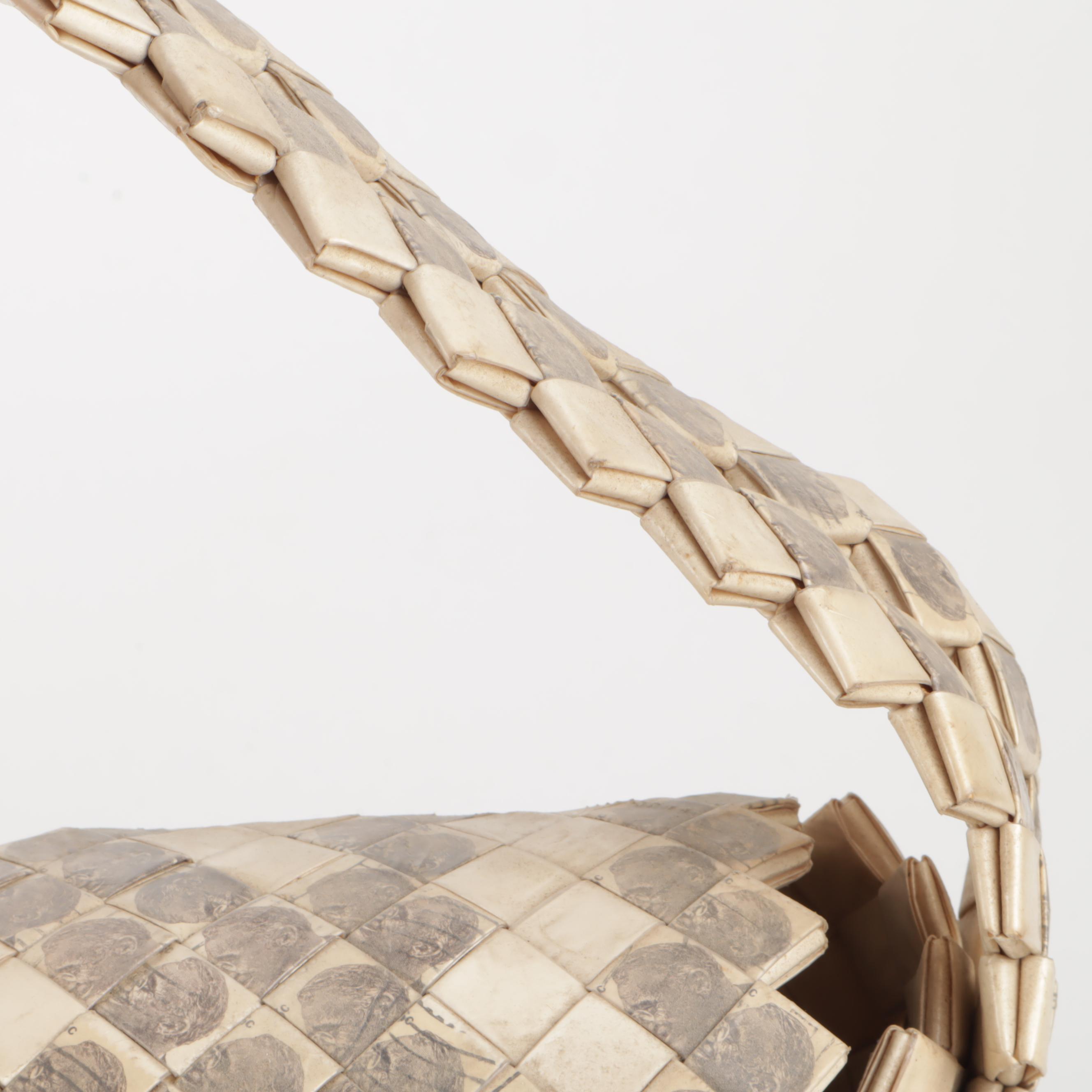 Prison Art Folded "Cigarette Pack" Handbag with Franklin Roosevelt Stamp Detail