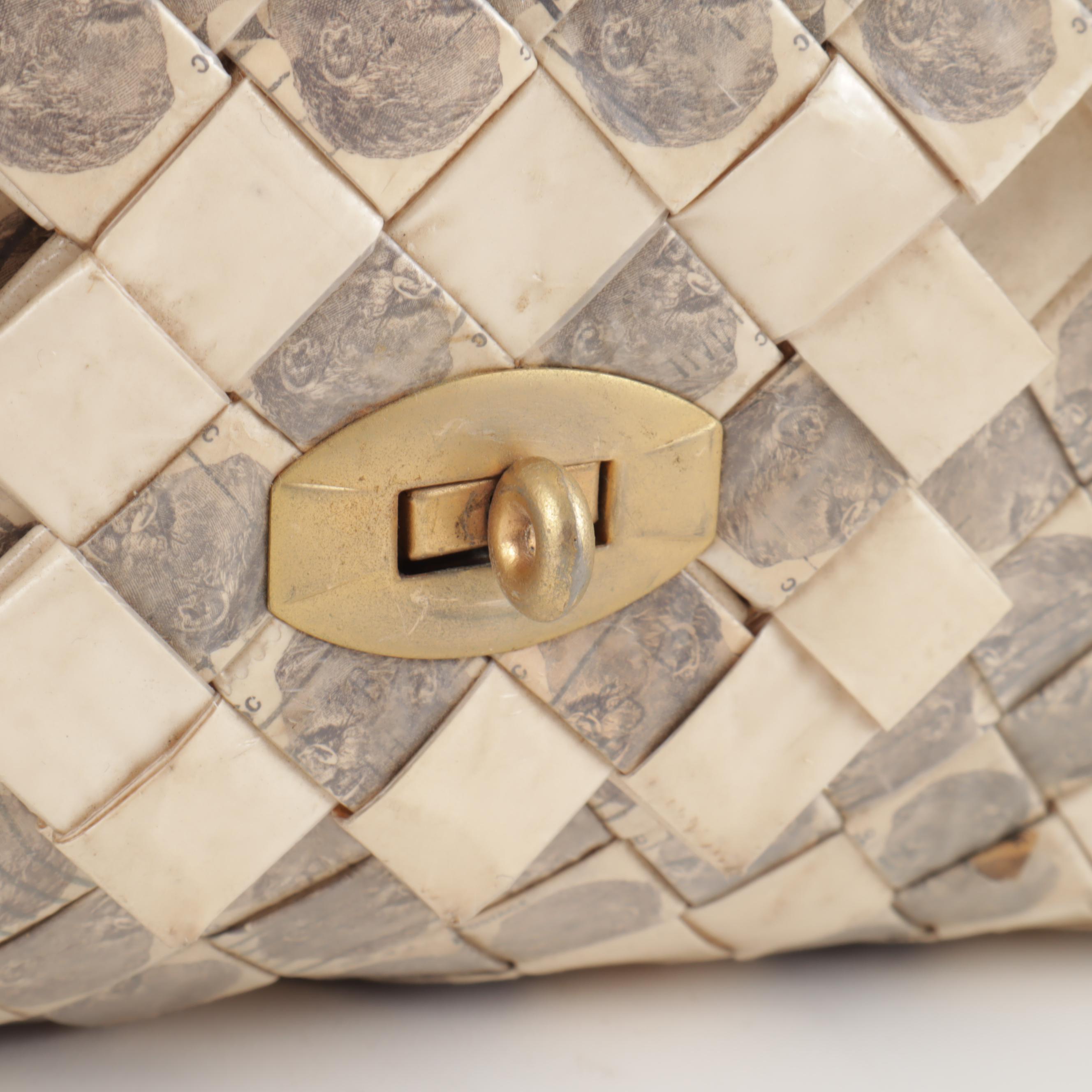 Prison Art Folded "Cigarette Pack" Handbag with Franklin Roosevelt Stamp Detail