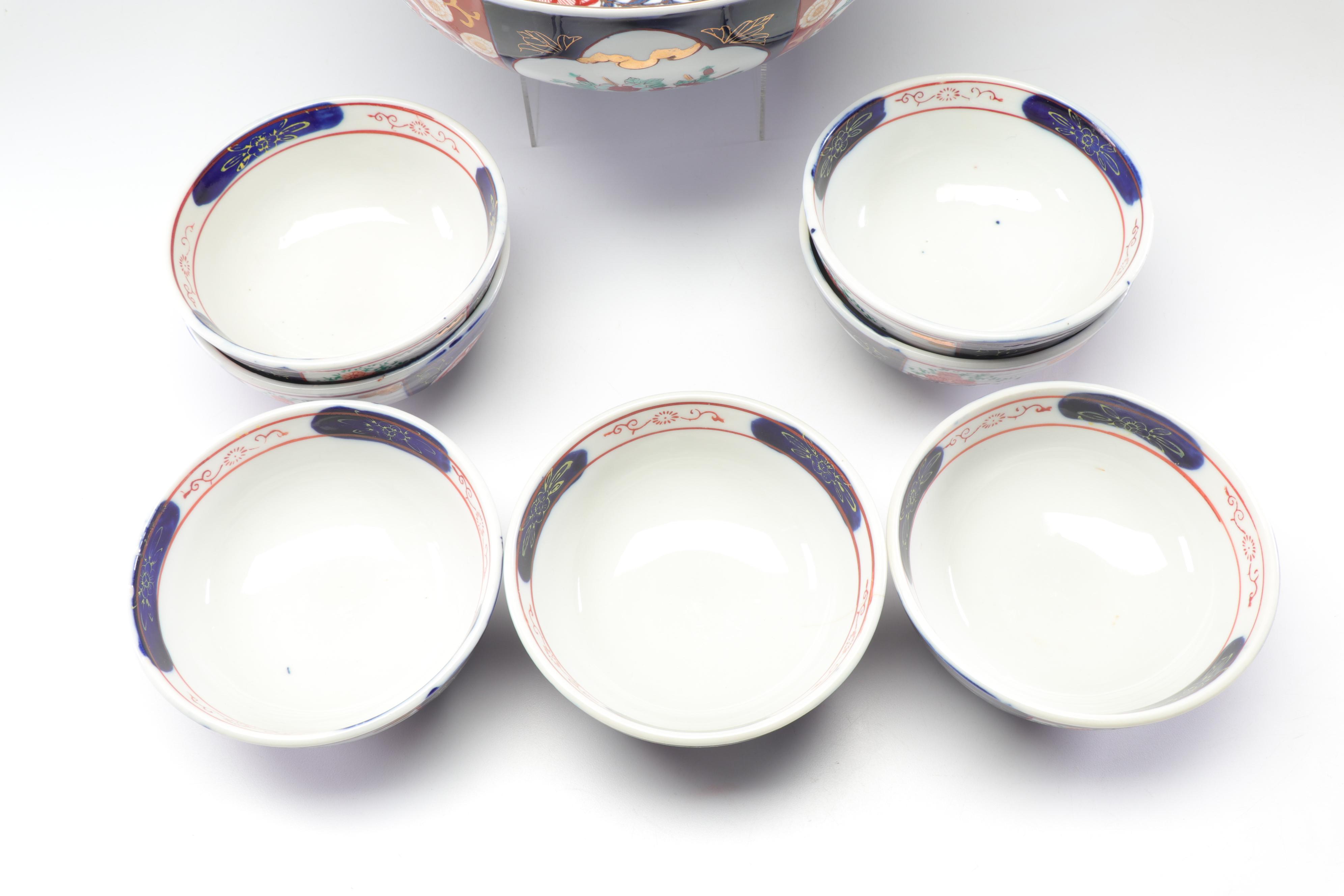 Japanese Ceramic Bowls Featuring Gold Imari Hand-Painted Serving Bowl