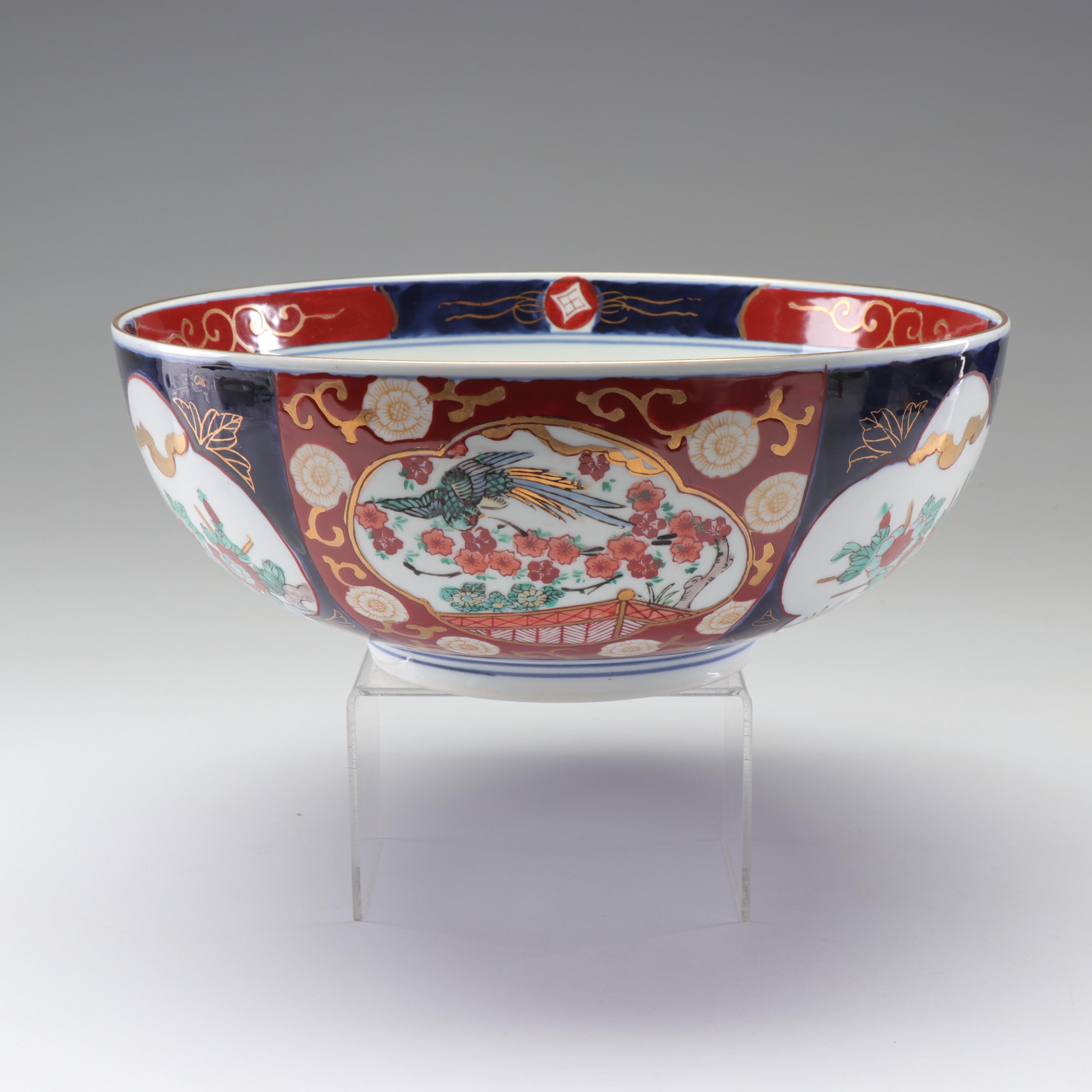 Japanese Ceramic Bowls Featuring Gold Imari Hand-Painted Serving Bowl