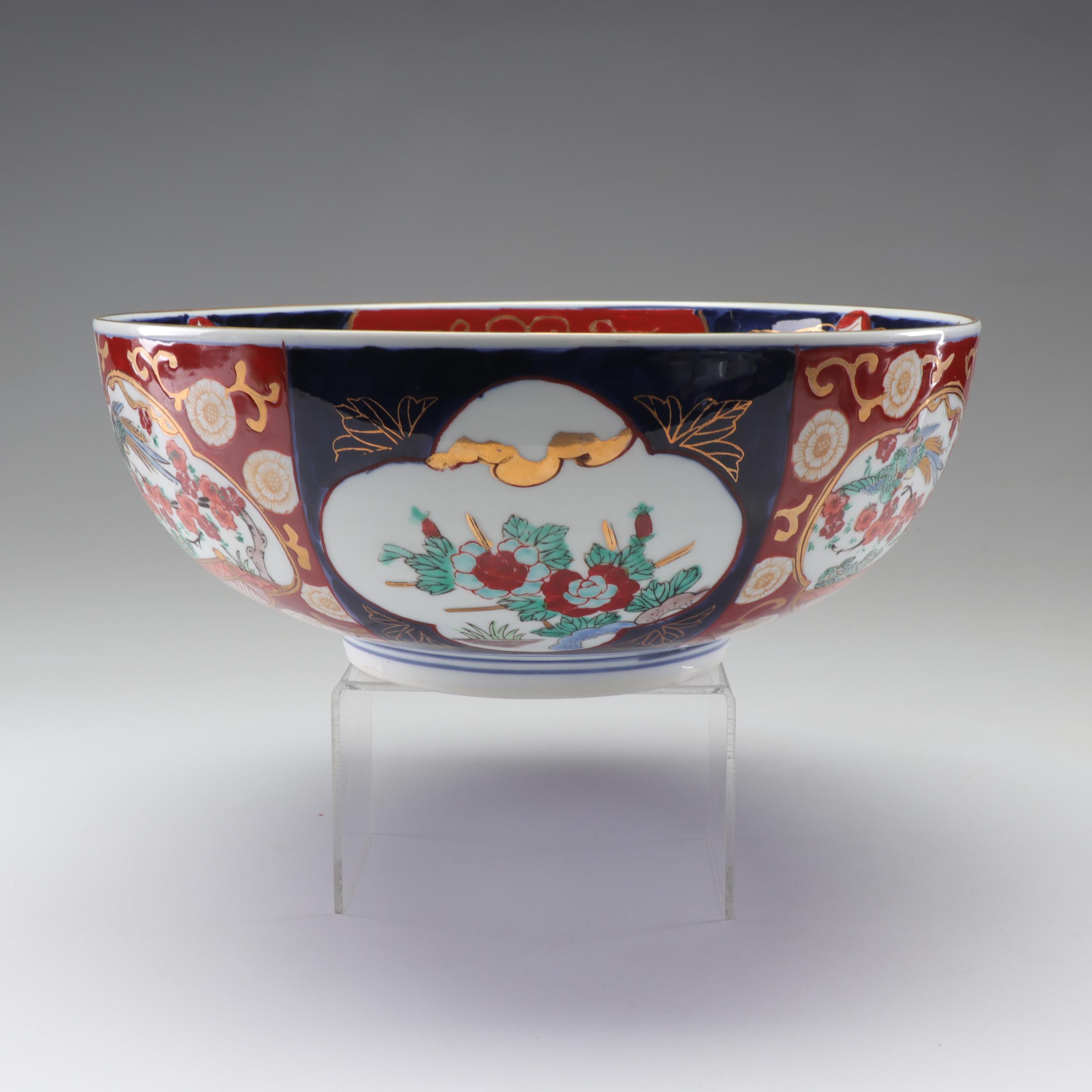 Japanese Ceramic Bowls Featuring Gold Imari Hand-Painted Serving Bowl