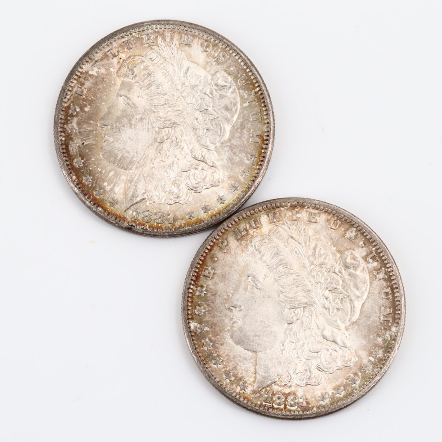 Two Uncirculated 1881 Silver Morgan Dollars