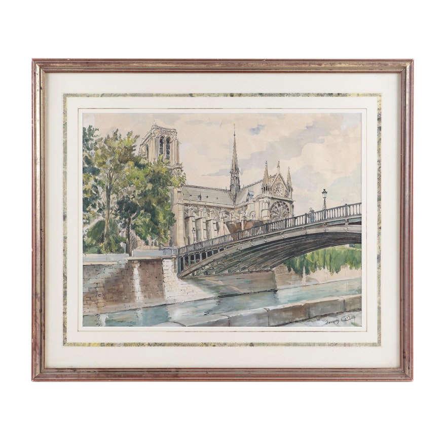 Jacques Cattin Watercolor Painting of Notre Dame
