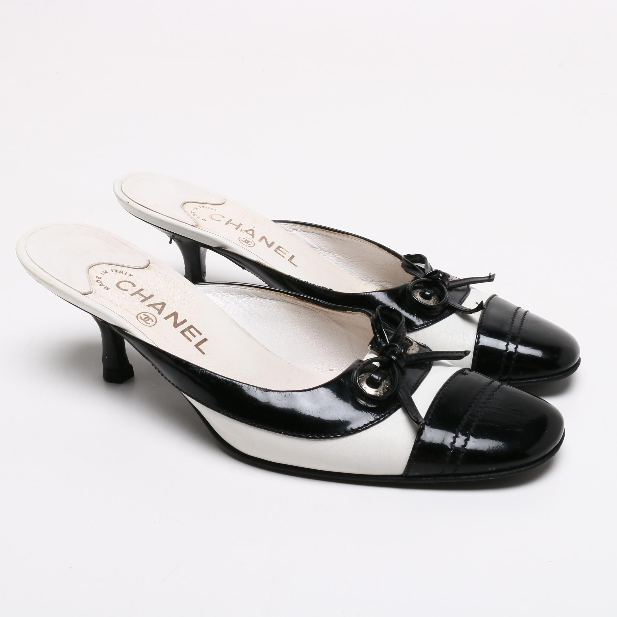 Prada Leather Slingback Sandals with Chanel Patent Leather Mules