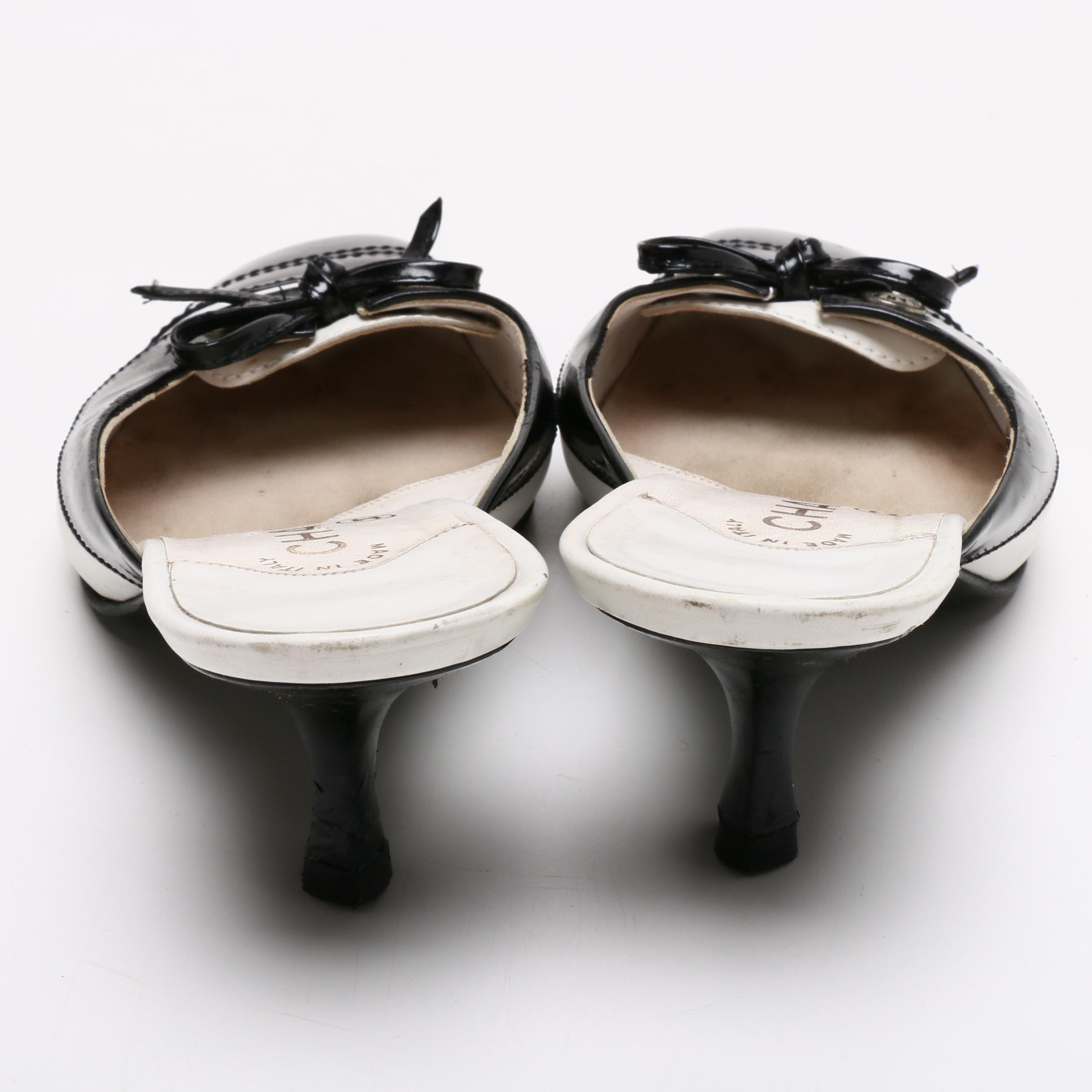 Prada Leather Slingback Sandals with Chanel Patent Leather Mules