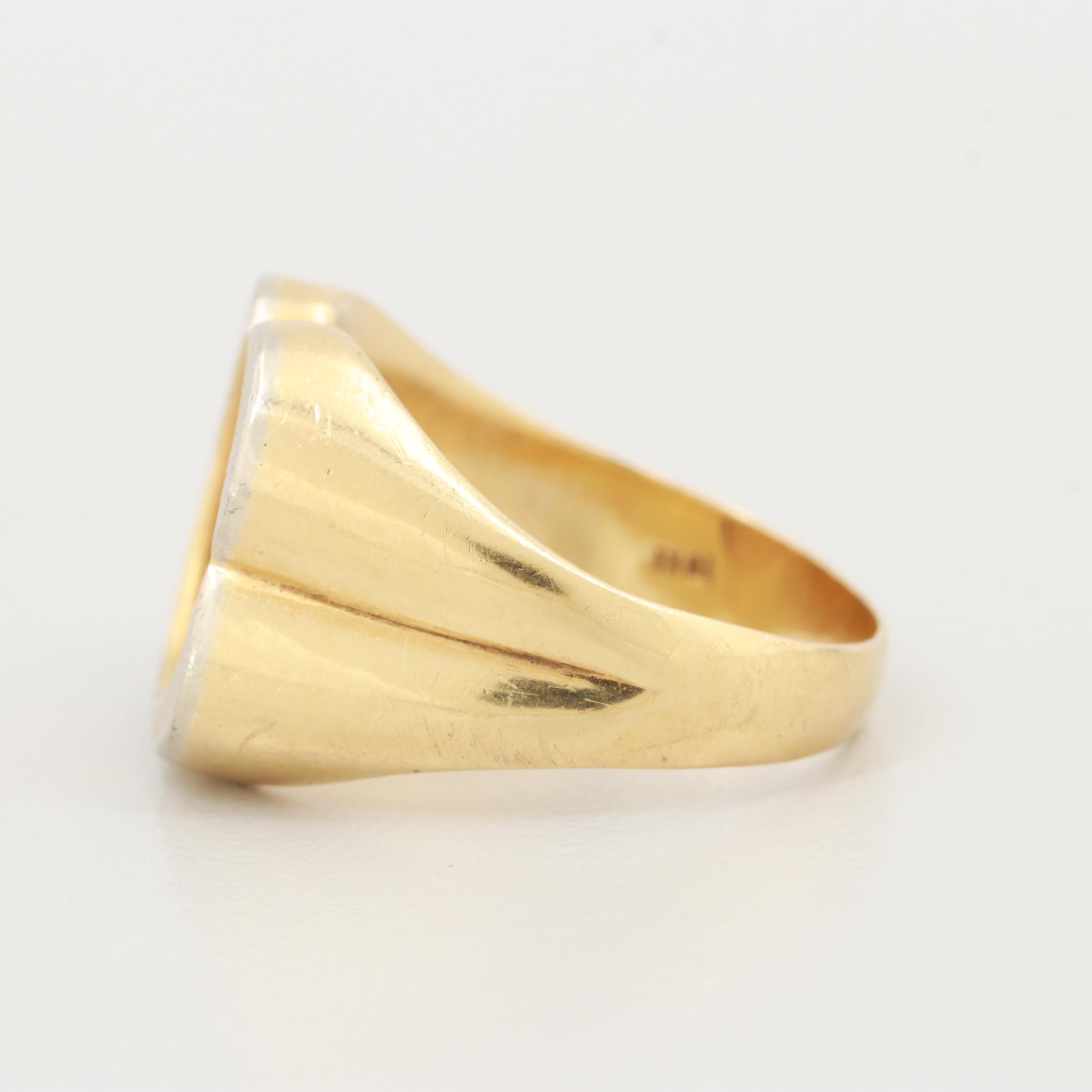 18K Yellow and White Gold Ring with 1945 Mexican Two Pesos Gold Coin