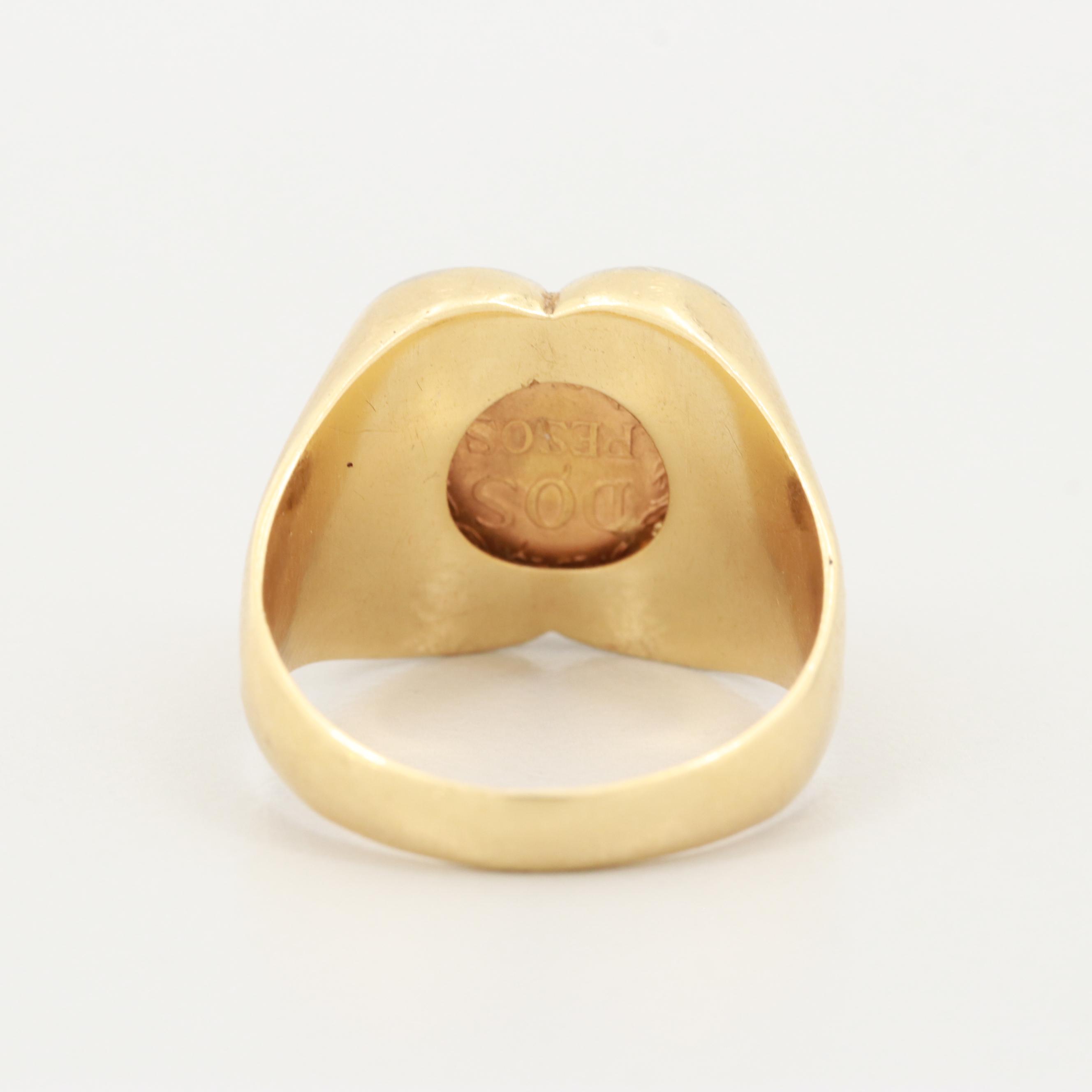18K Yellow and White Gold Ring with 1945 Mexican Two Pesos Gold Coin