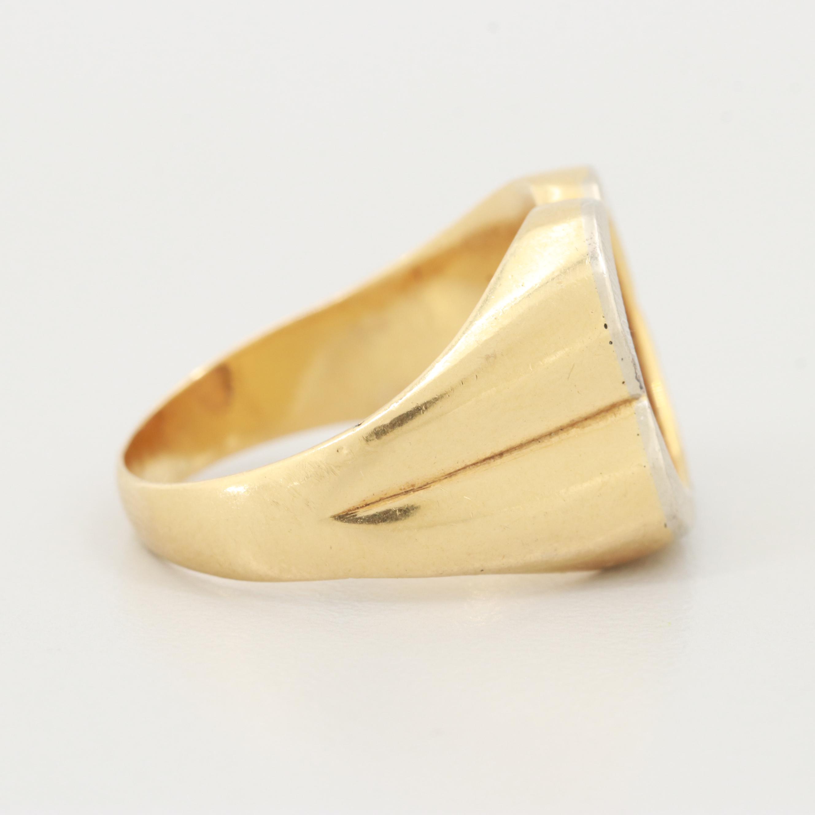 18K Yellow and White Gold Ring with 1945 Mexican Two Pesos Gold Coin