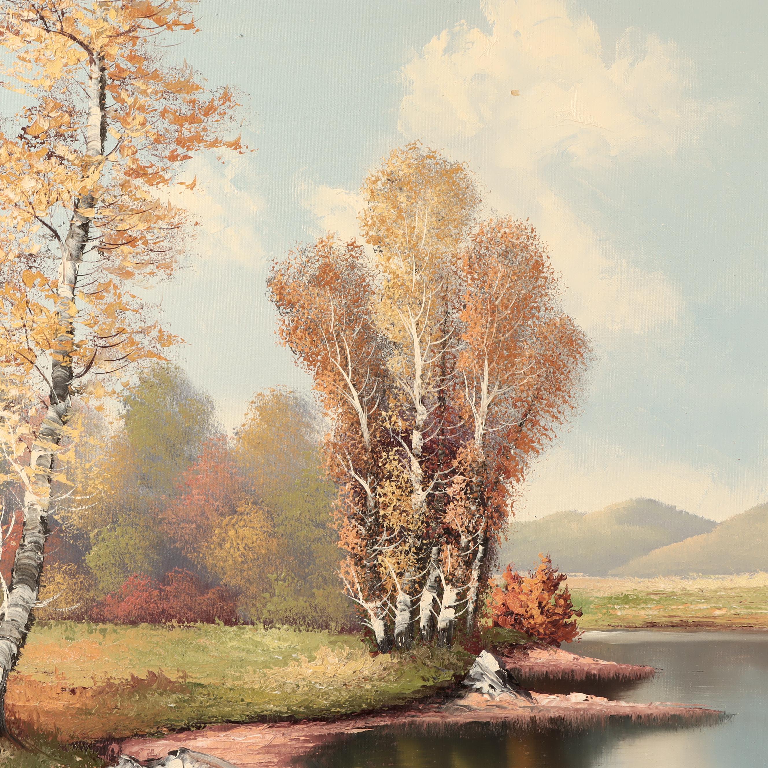 J. Steiner Oil Painting of Autumn Landscape