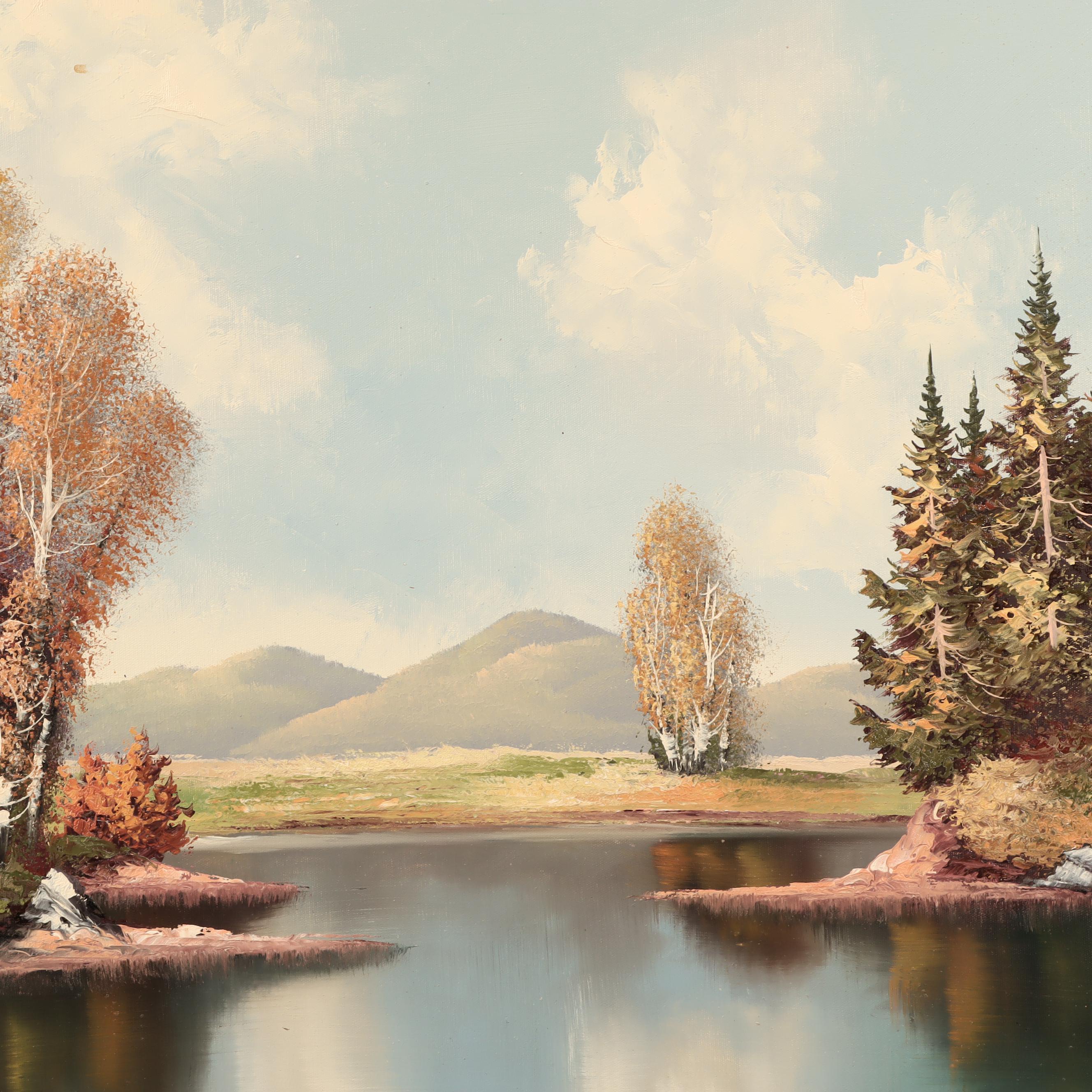 J. Steiner Oil Painting of Autumn Landscape