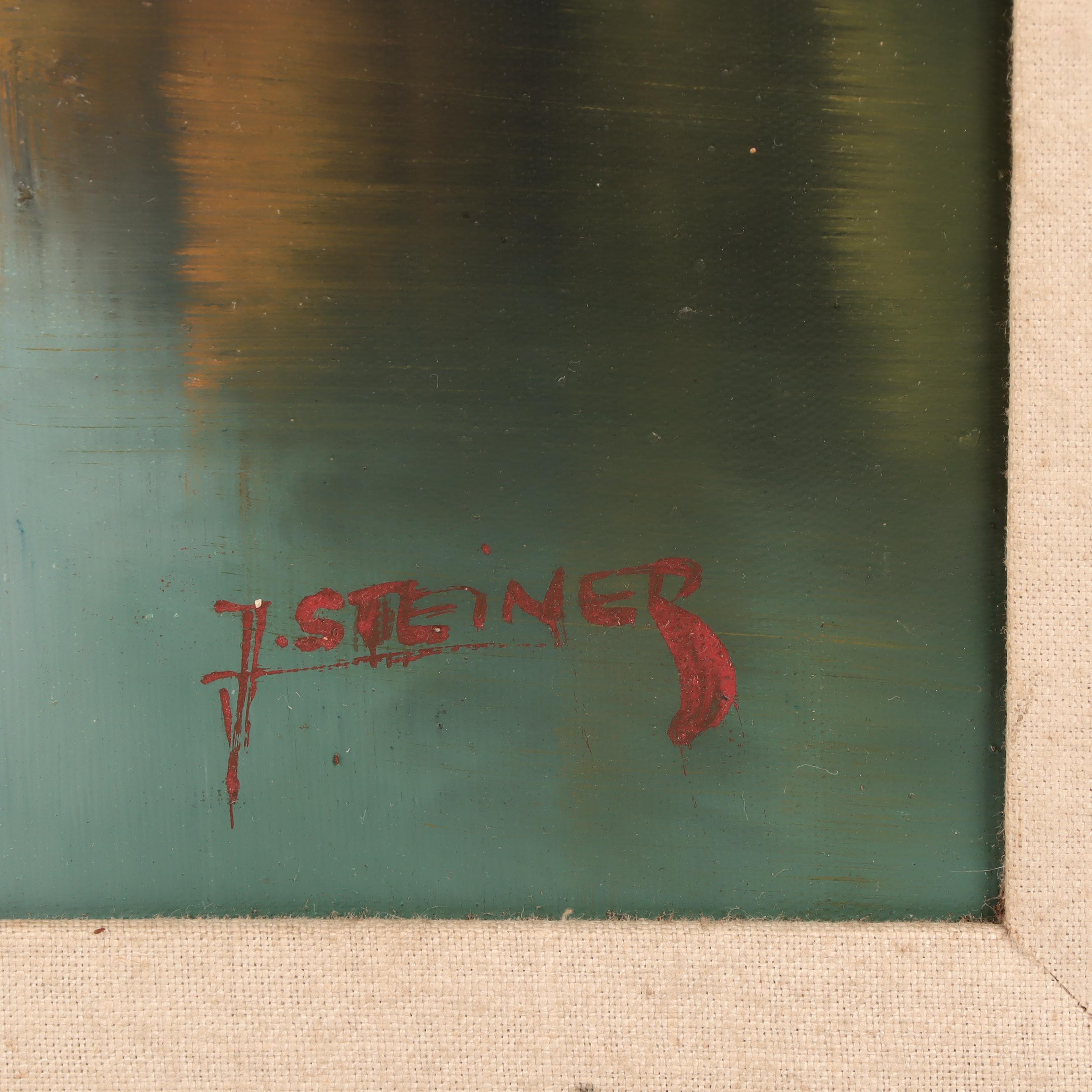 J. Steiner Oil Painting of Autumn Landscape