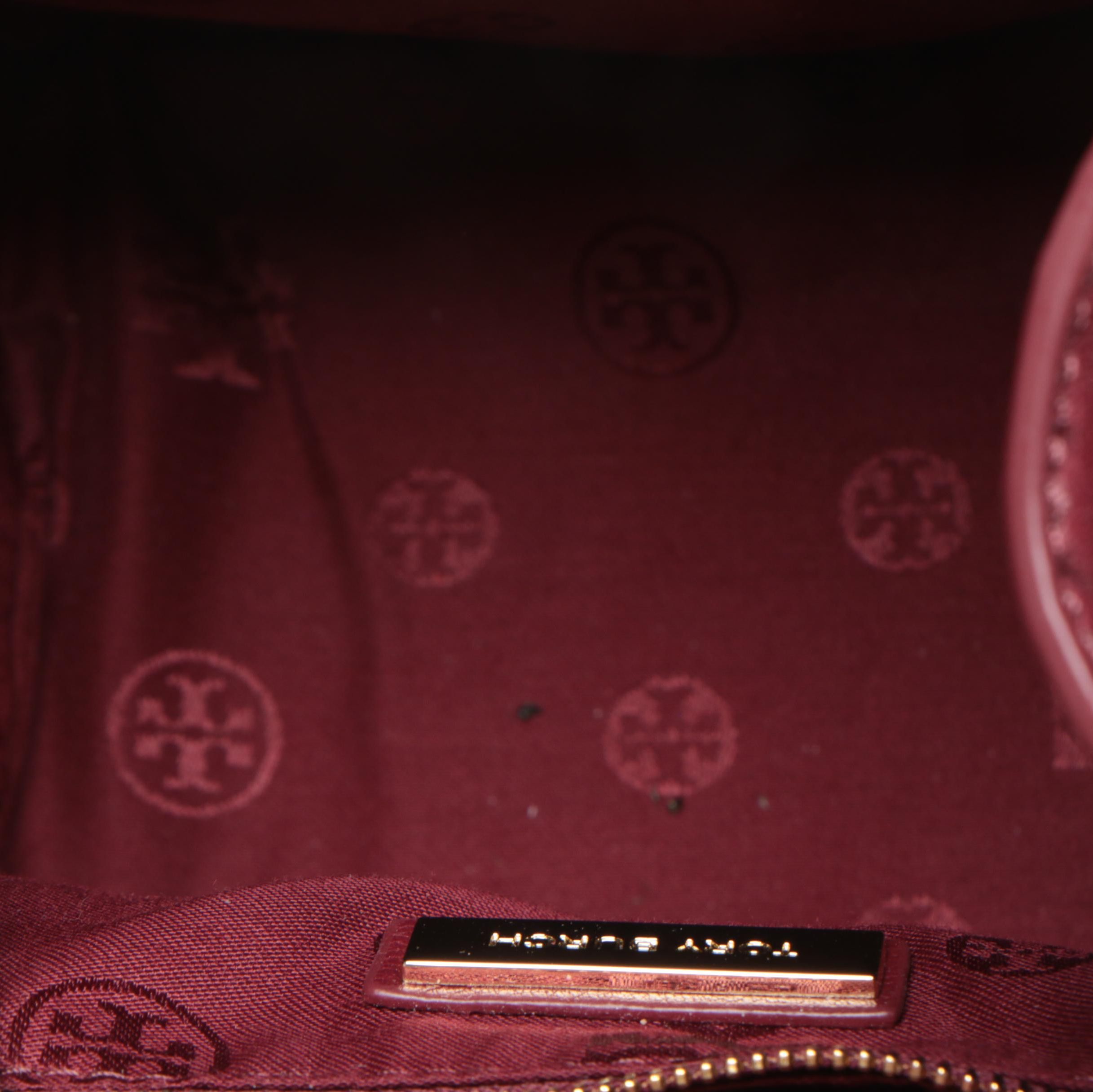 Tory Burch Fleming Garnet Leather Mini Bucket Bag