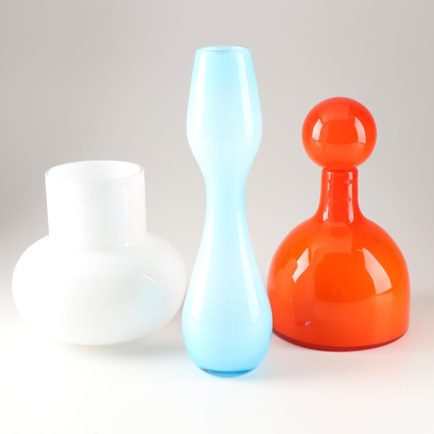 Mid Century Modern Style Colored Glass Vases