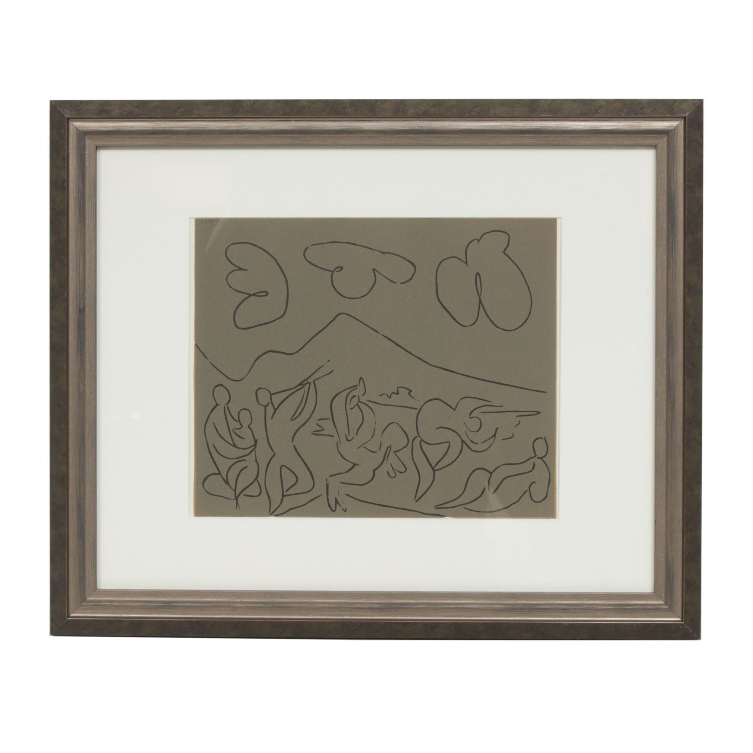 Pablo Picasso Linoleum Cut "Bacchanal with Mother and Child"