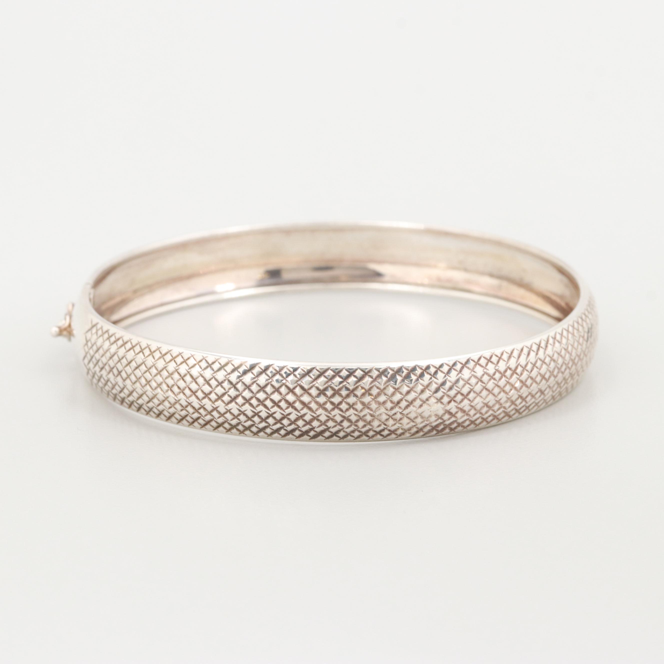 Sterling Silver Bangle Bracelet with Diamond Cut Finish