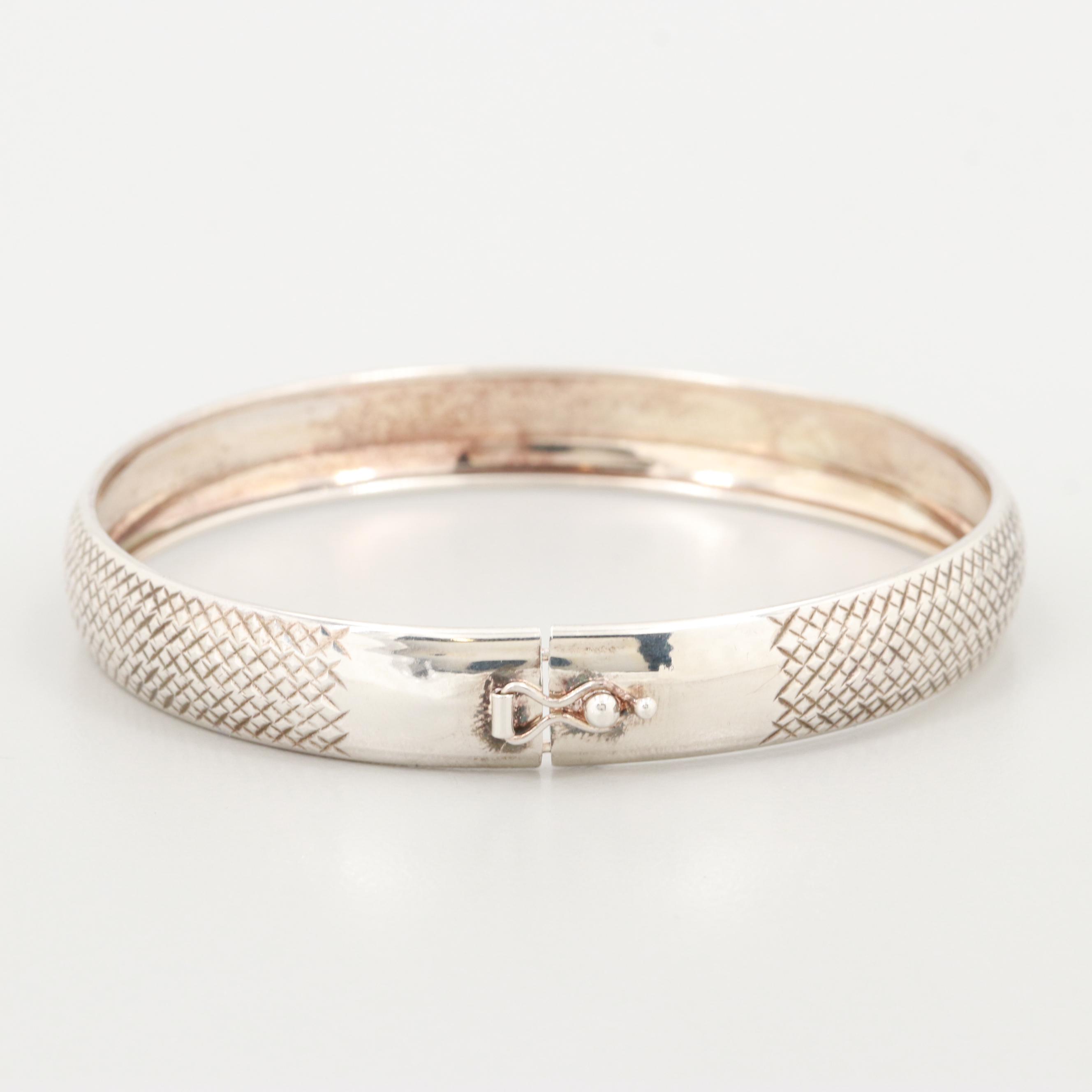 Sterling Silver Bangle Bracelet with Diamond Cut Finish