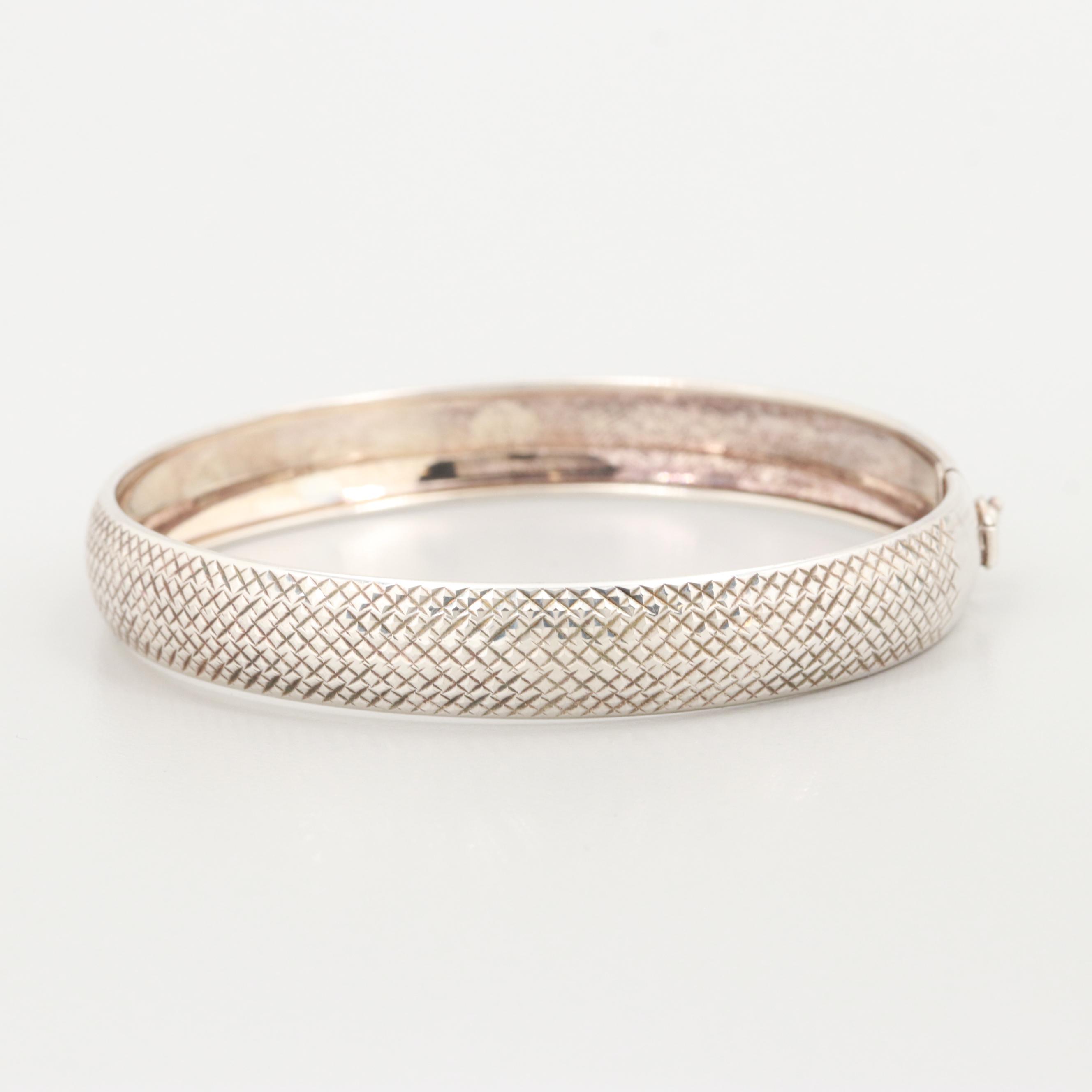 Sterling Silver Bangle Bracelet with Diamond Cut Finish