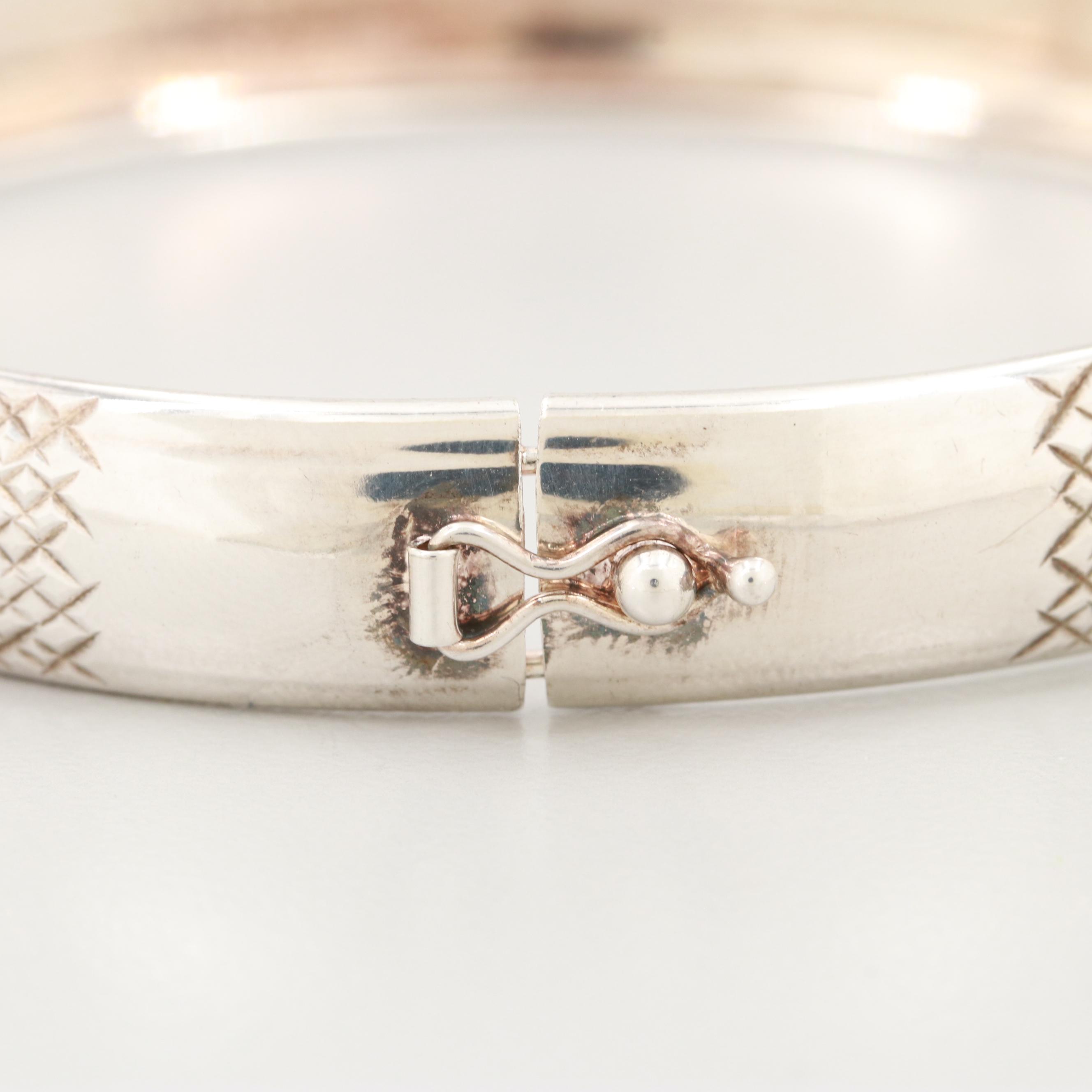 Sterling Silver Bangle Bracelet with Diamond Cut Finish