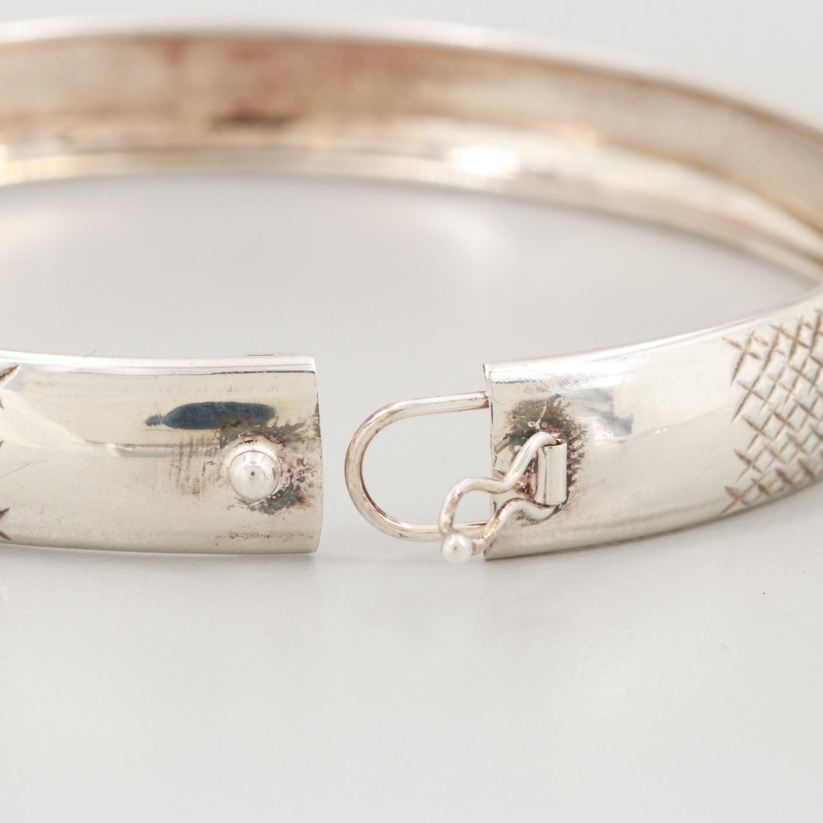 Sterling Silver Bangle Bracelet with Diamond Cut Finish