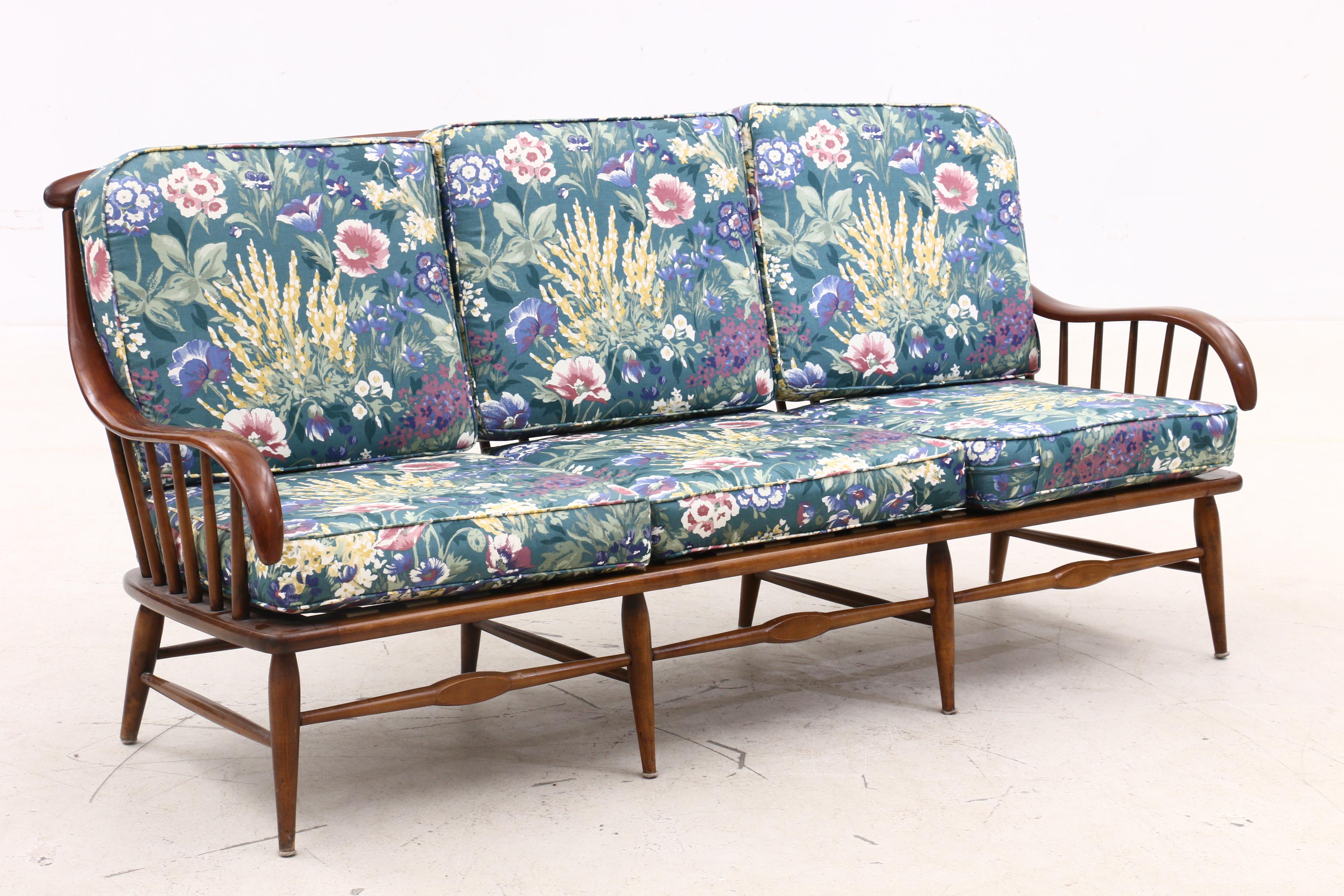 Mid Century Modern Heywood Wakefield Cherry Sofa and Arm Chair, Circa 1950s