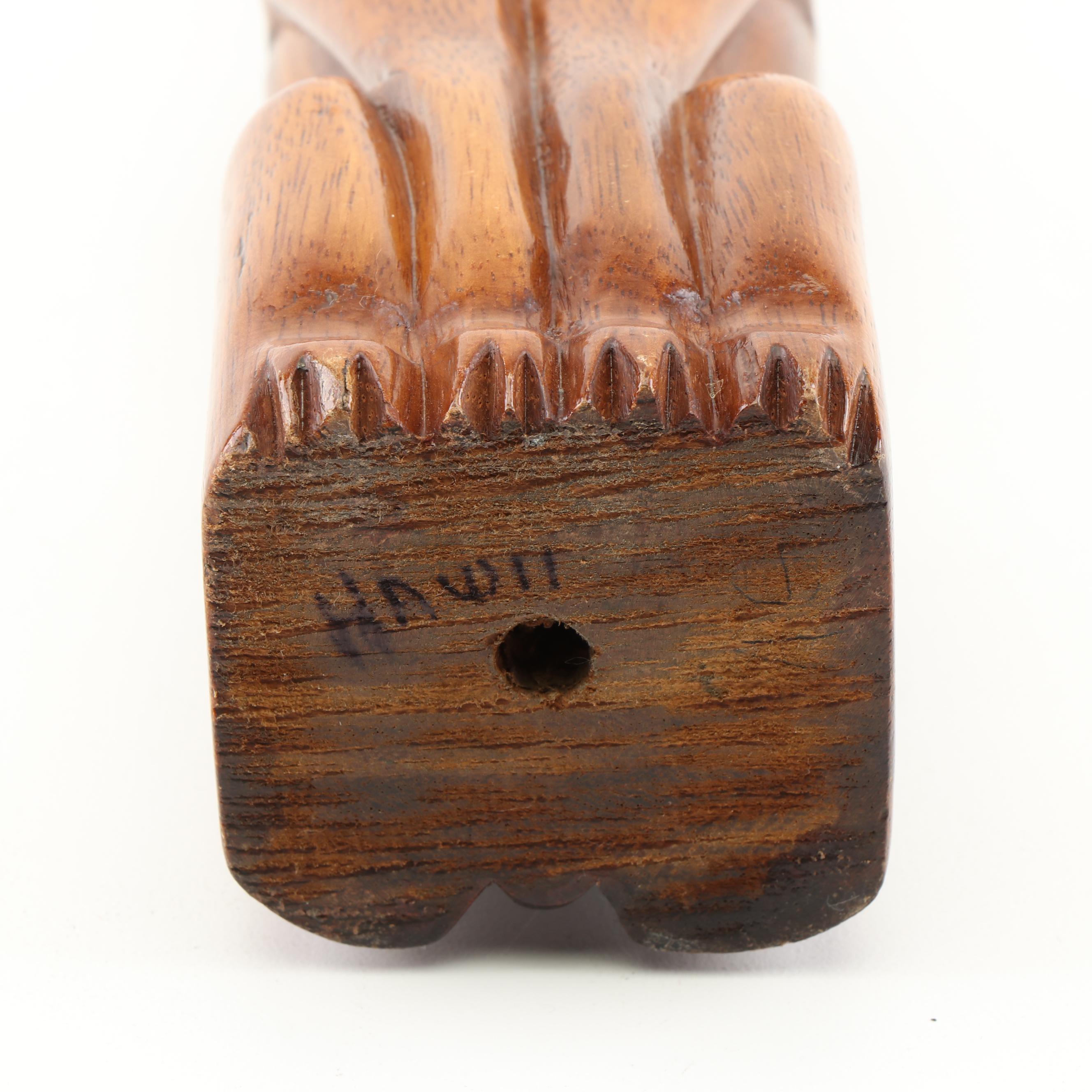 Teak Carved Feline Figurine and Danish Modern Turned Walnut Candlesticks