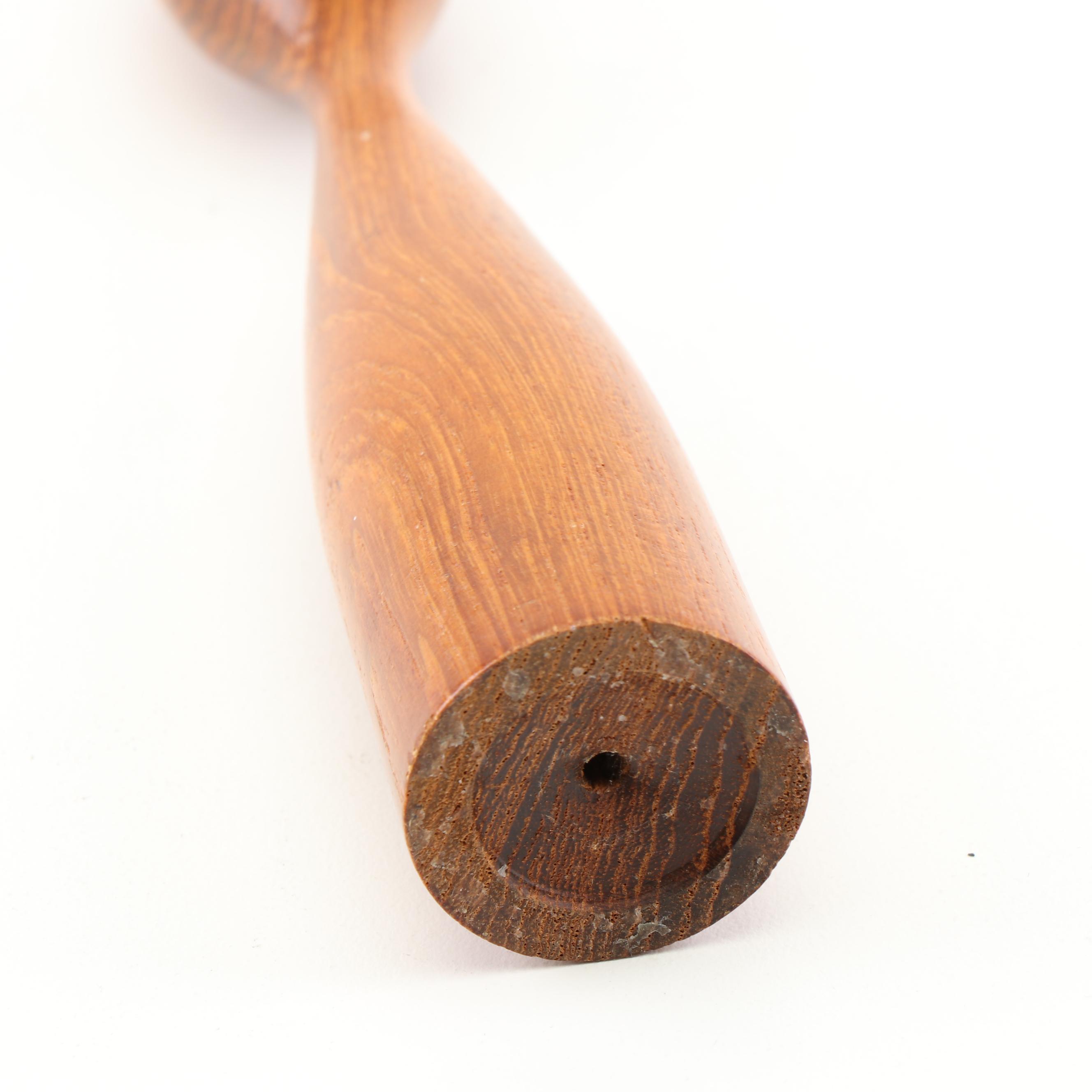 Teak Carved Feline Figurine and Danish Modern Turned Walnut Candlesticks