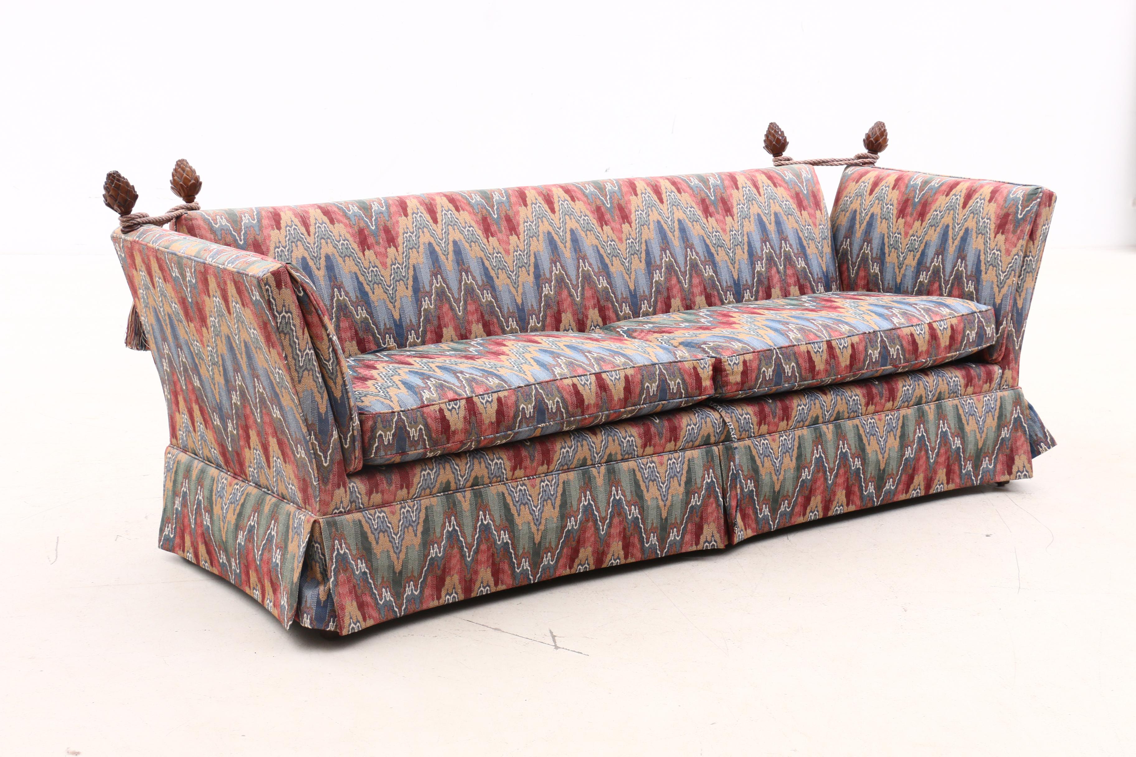 Baker Furniture Flame Stitch-Upholstered Knole-Style Sofa, 1980s