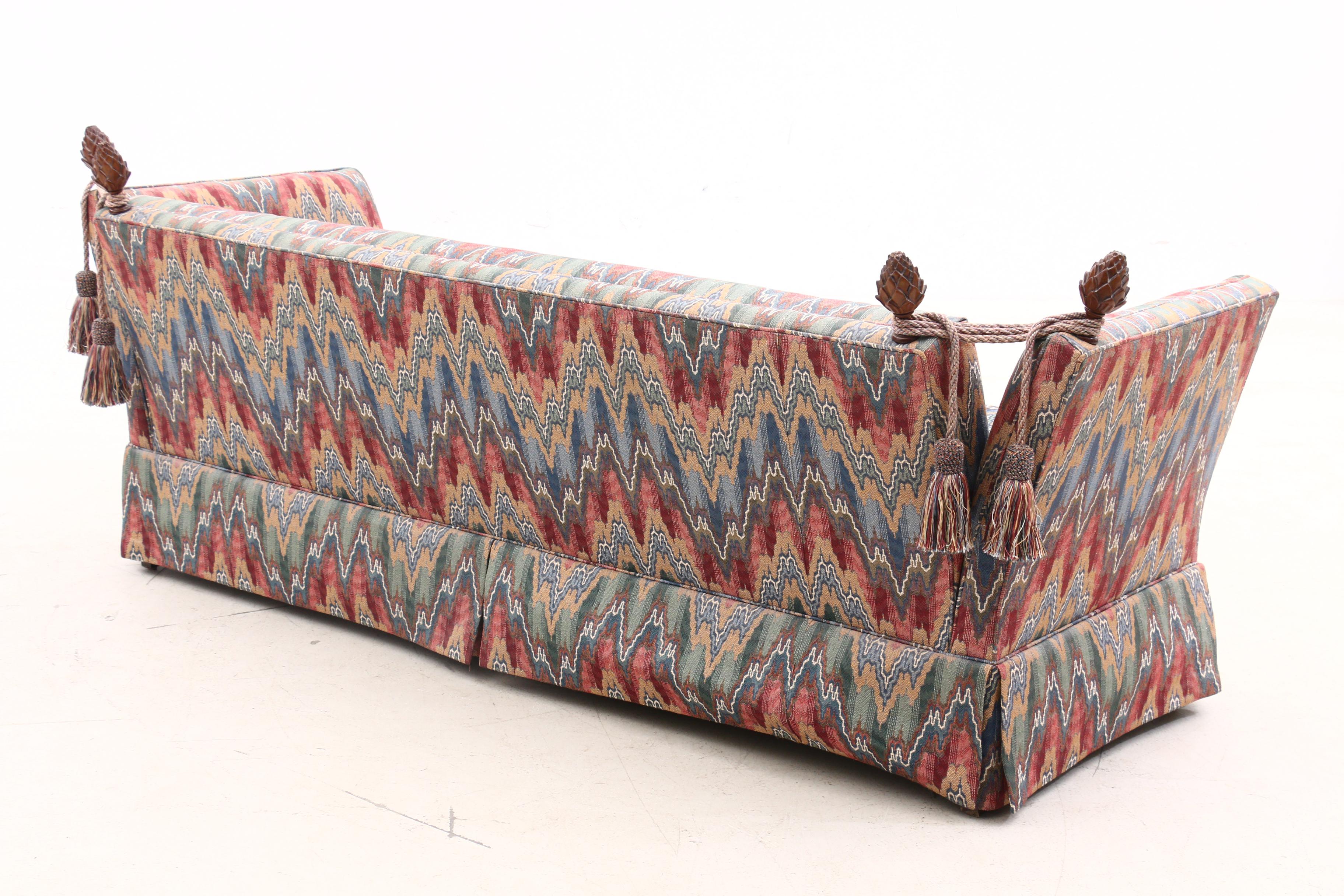 Baker Furniture Flame Stitch-Upholstered Knole-Style Sofa, 1980s