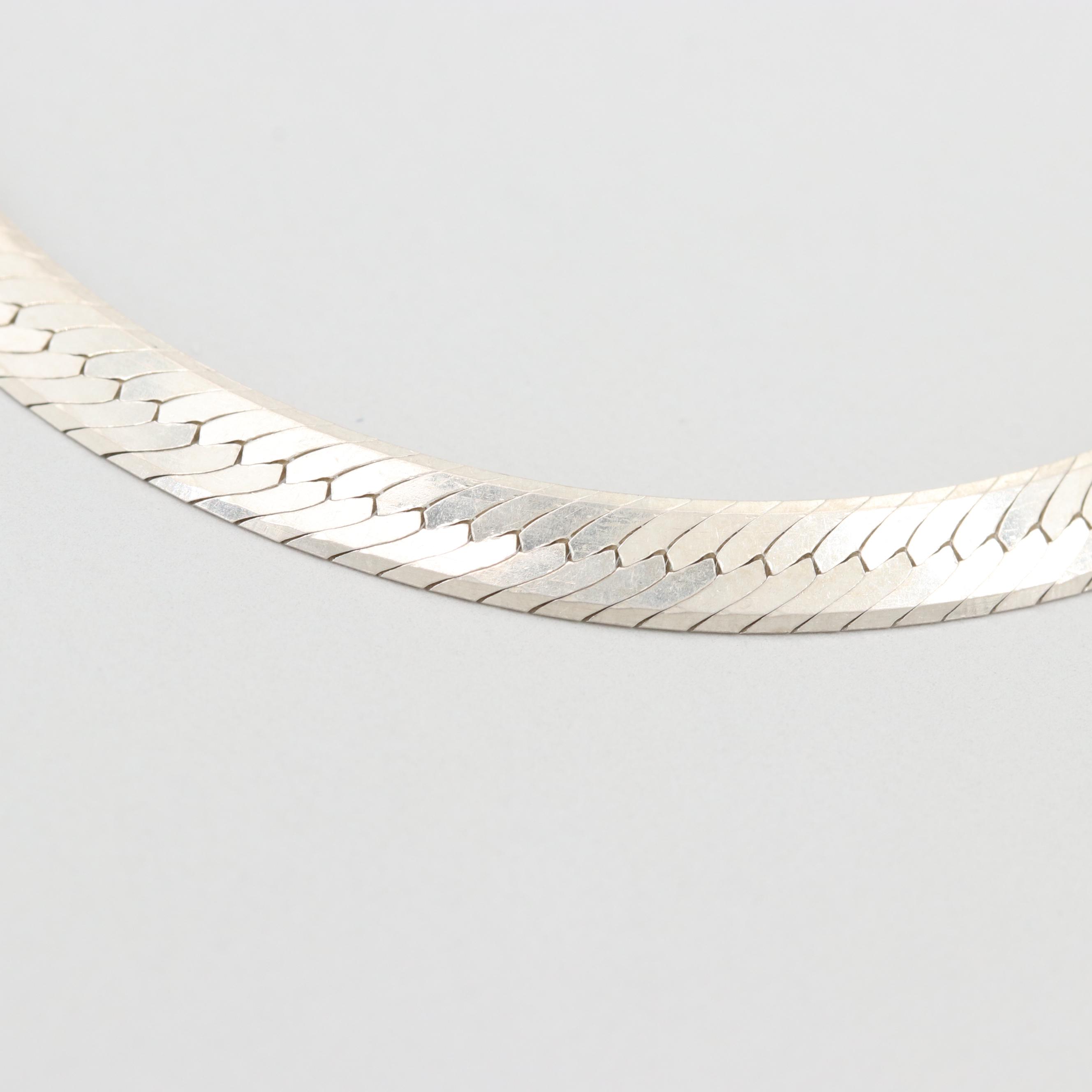 Sterling Silver Herringbone Chain Bracelet