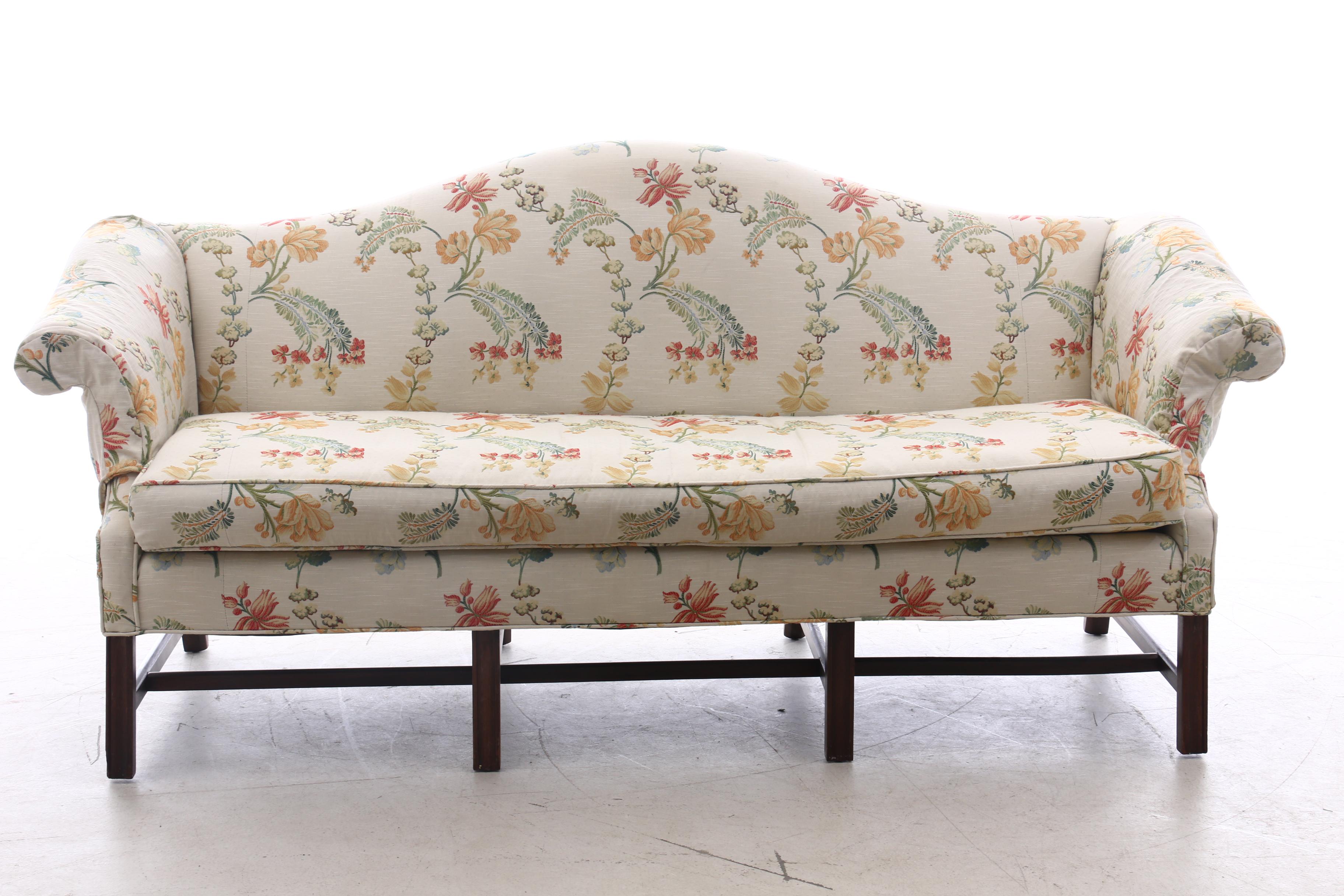 Camelback Sofa with Embroidered Floral Motifs