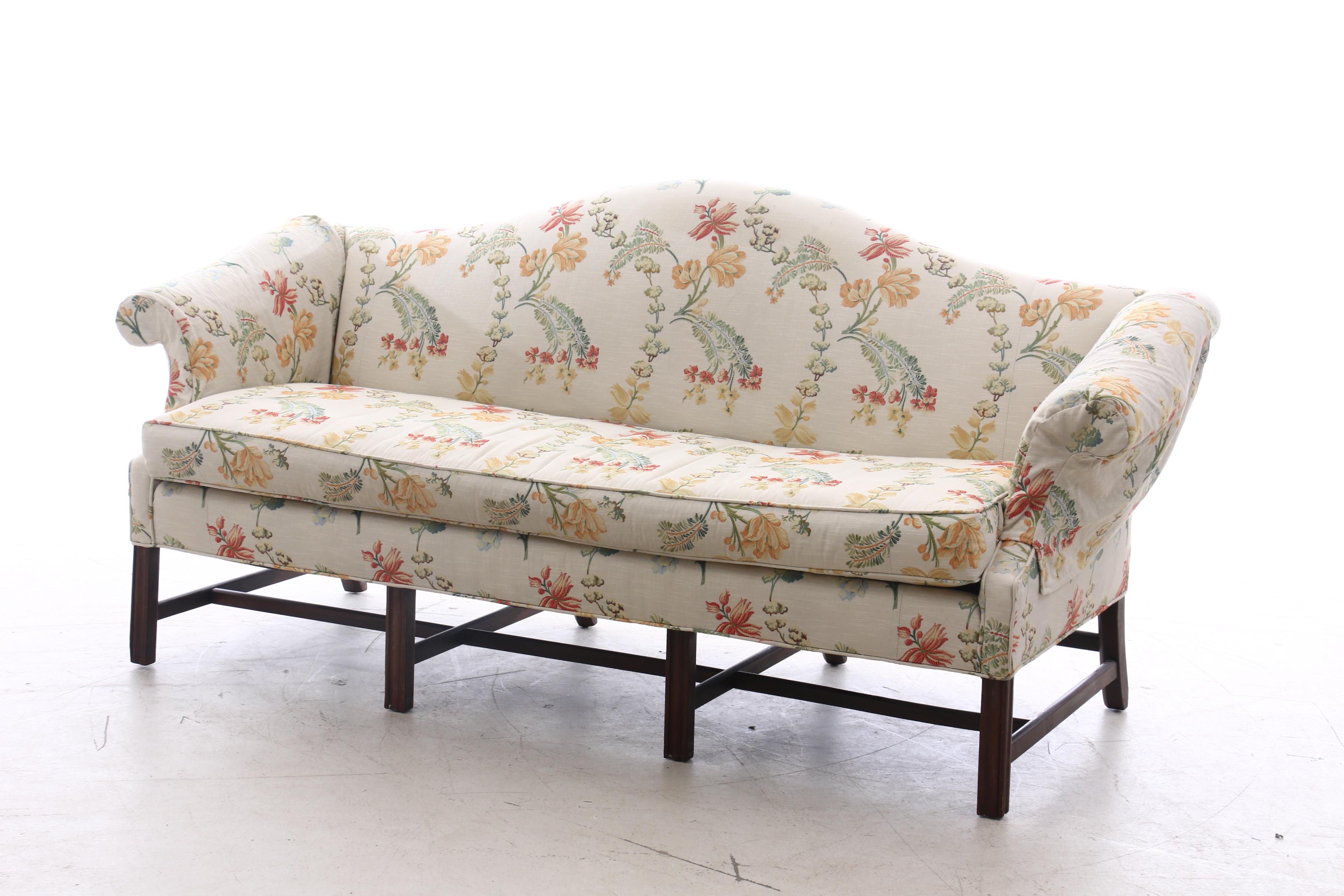 Camelback Sofa with Embroidered Floral Motifs