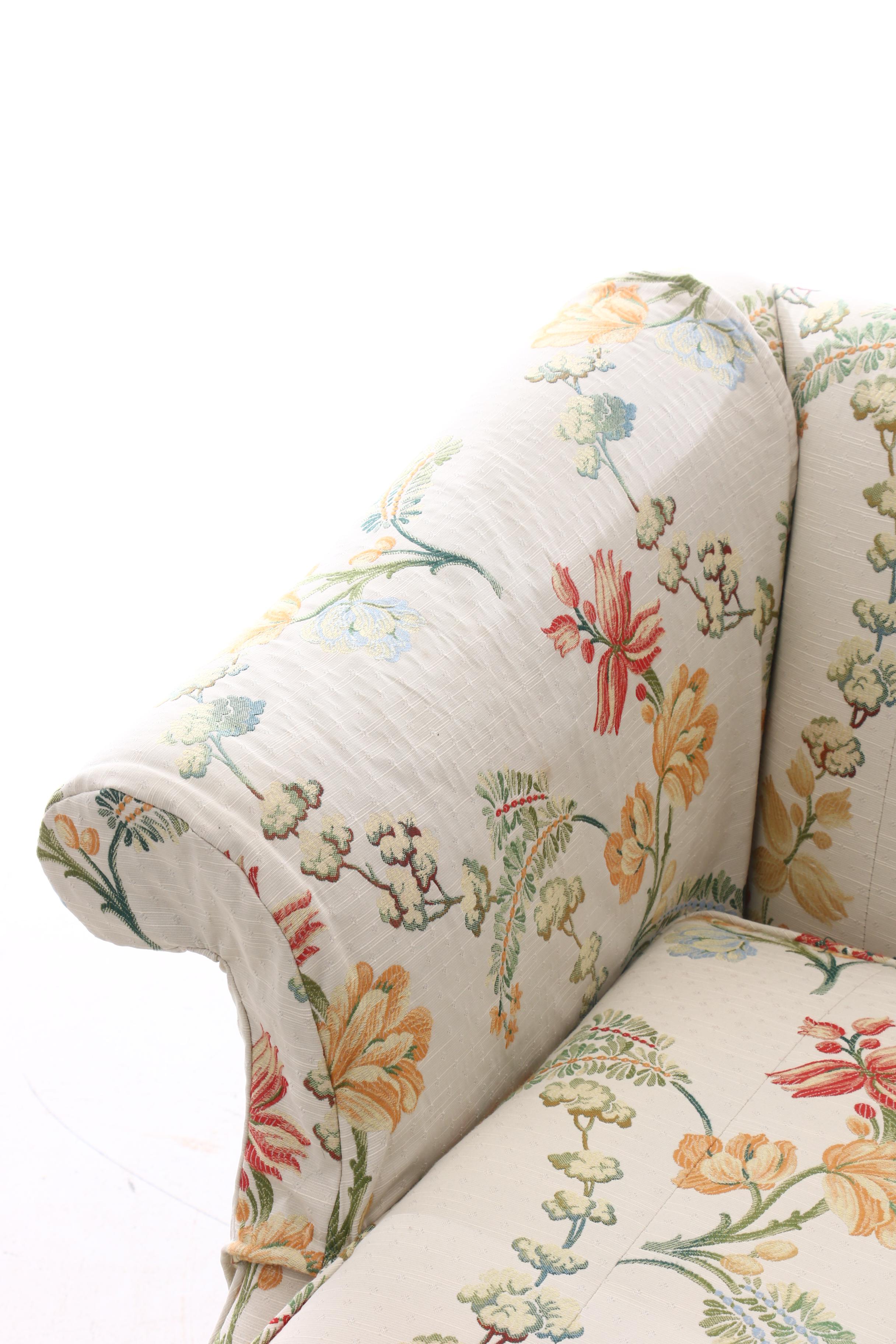 Camelback Sofa with Embroidered Floral Motifs