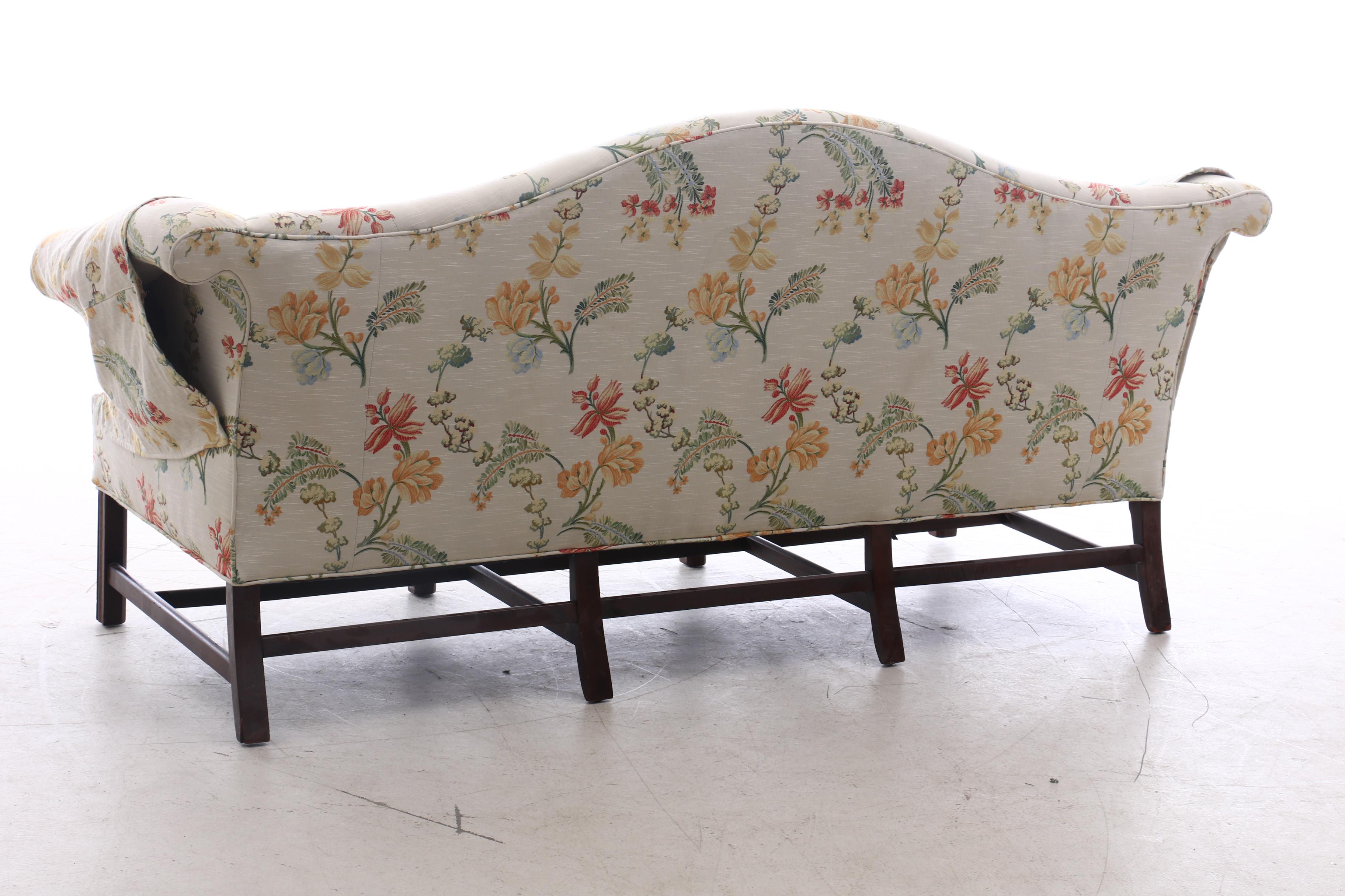 Camelback Sofa with Embroidered Floral Motifs