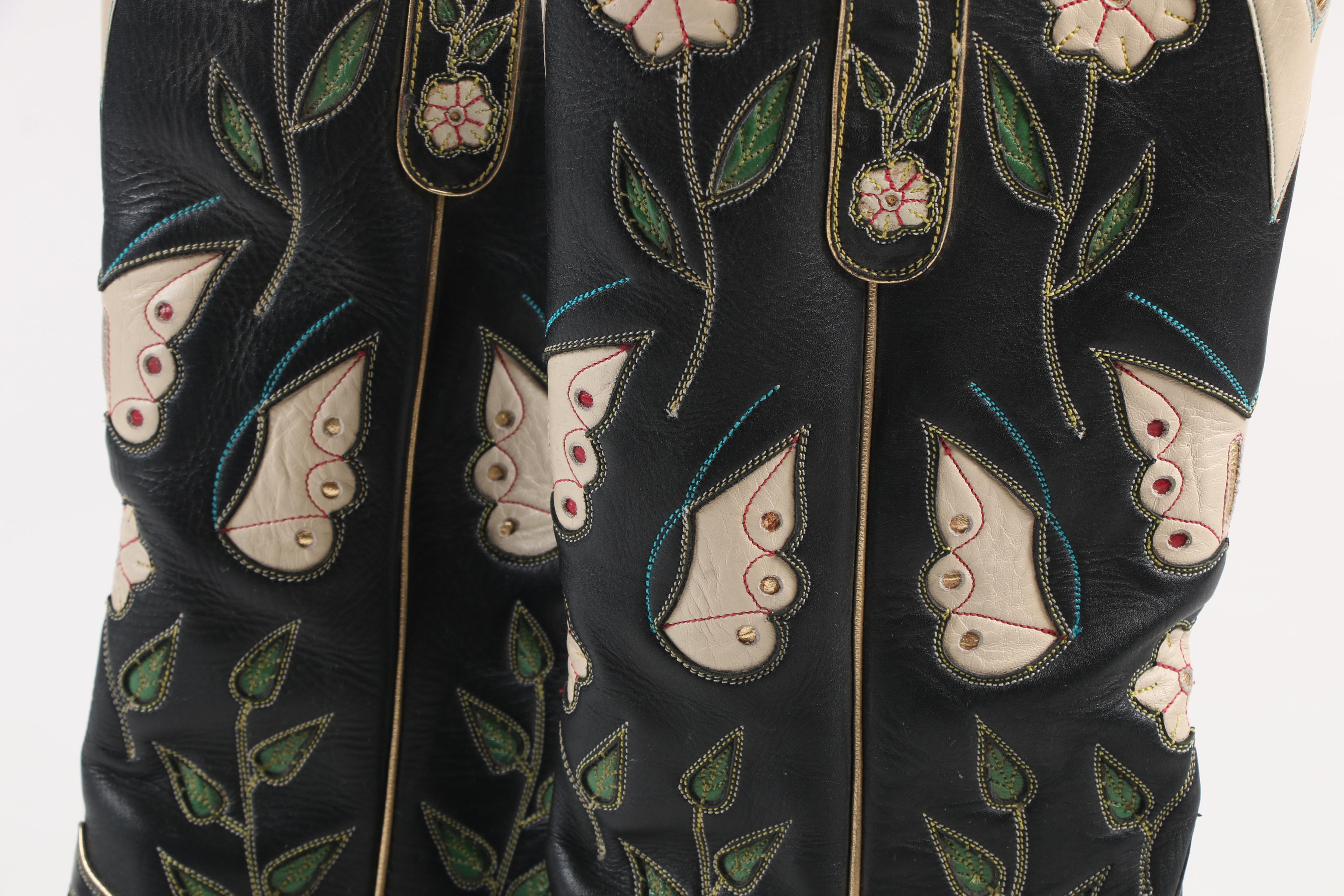 Custom Made Back At The Ranch Santa Fe Cowboy Boots with Butterflies and Florals