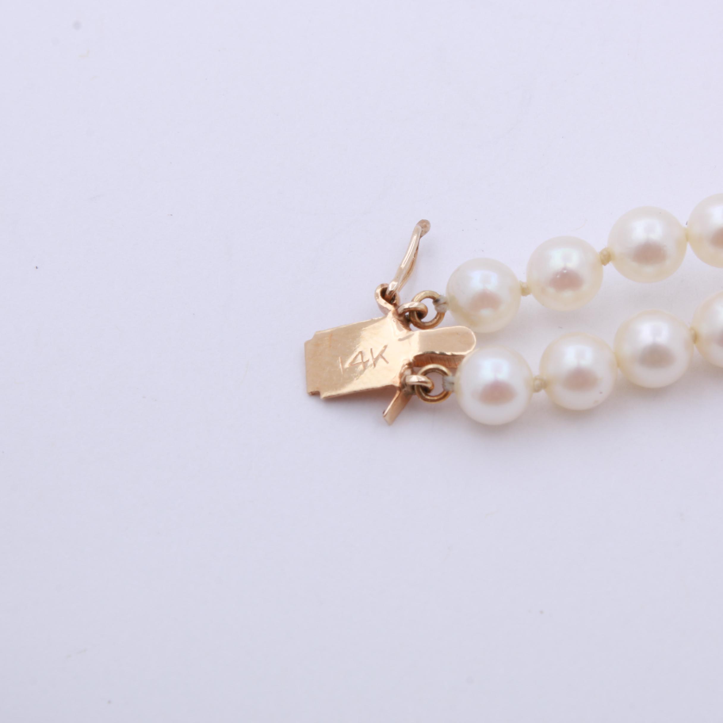 14K Yellow Gold Pearl Double-Strand Bracelet, Vintage