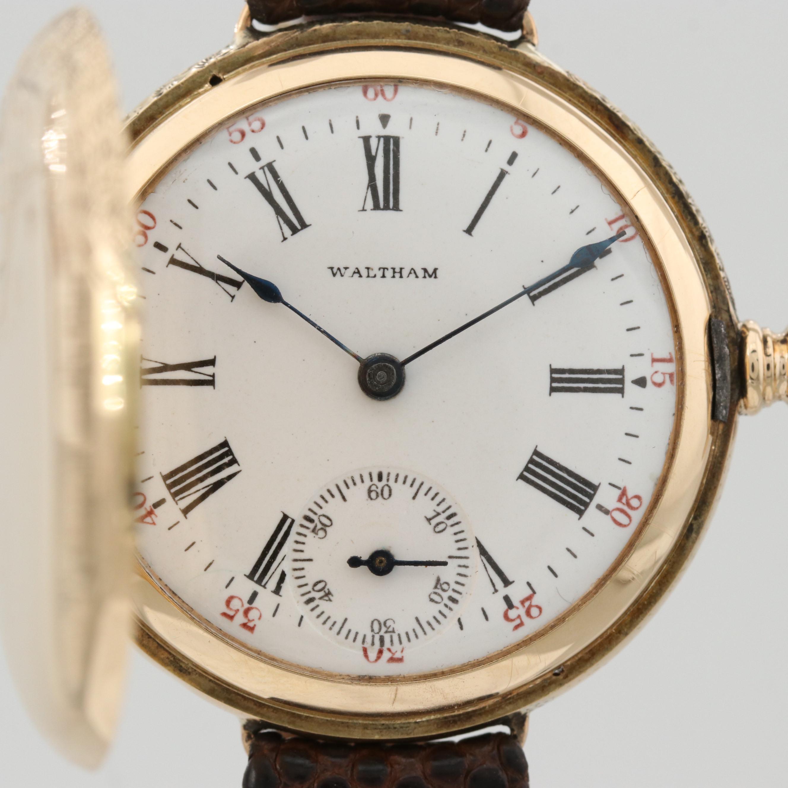 Antique Waltham Converted 14K Gold Hunter Case Pocket Watch Watch, 1902