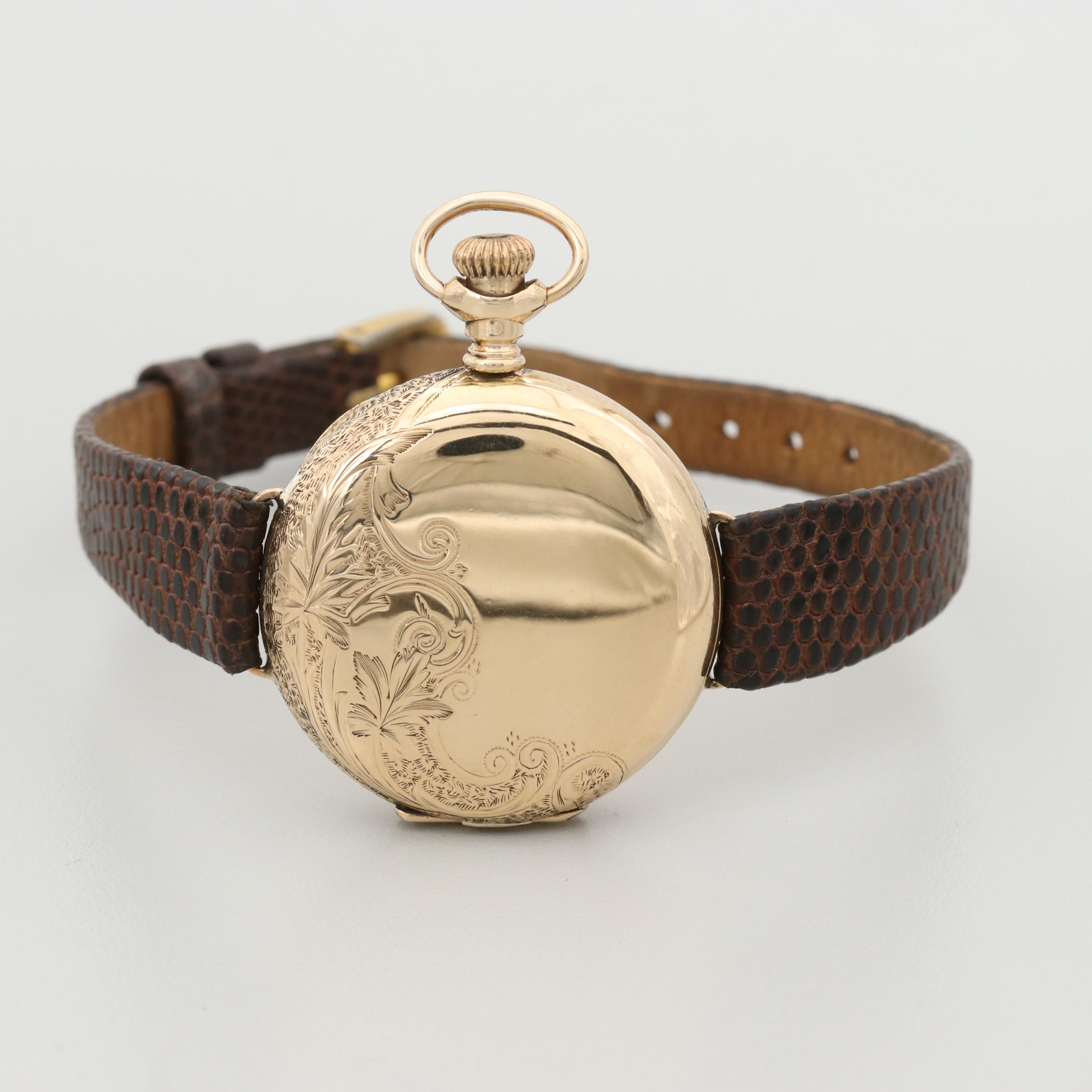 Antique Waltham Converted 14K Gold Hunter Case Pocket Watch Watch, 1902