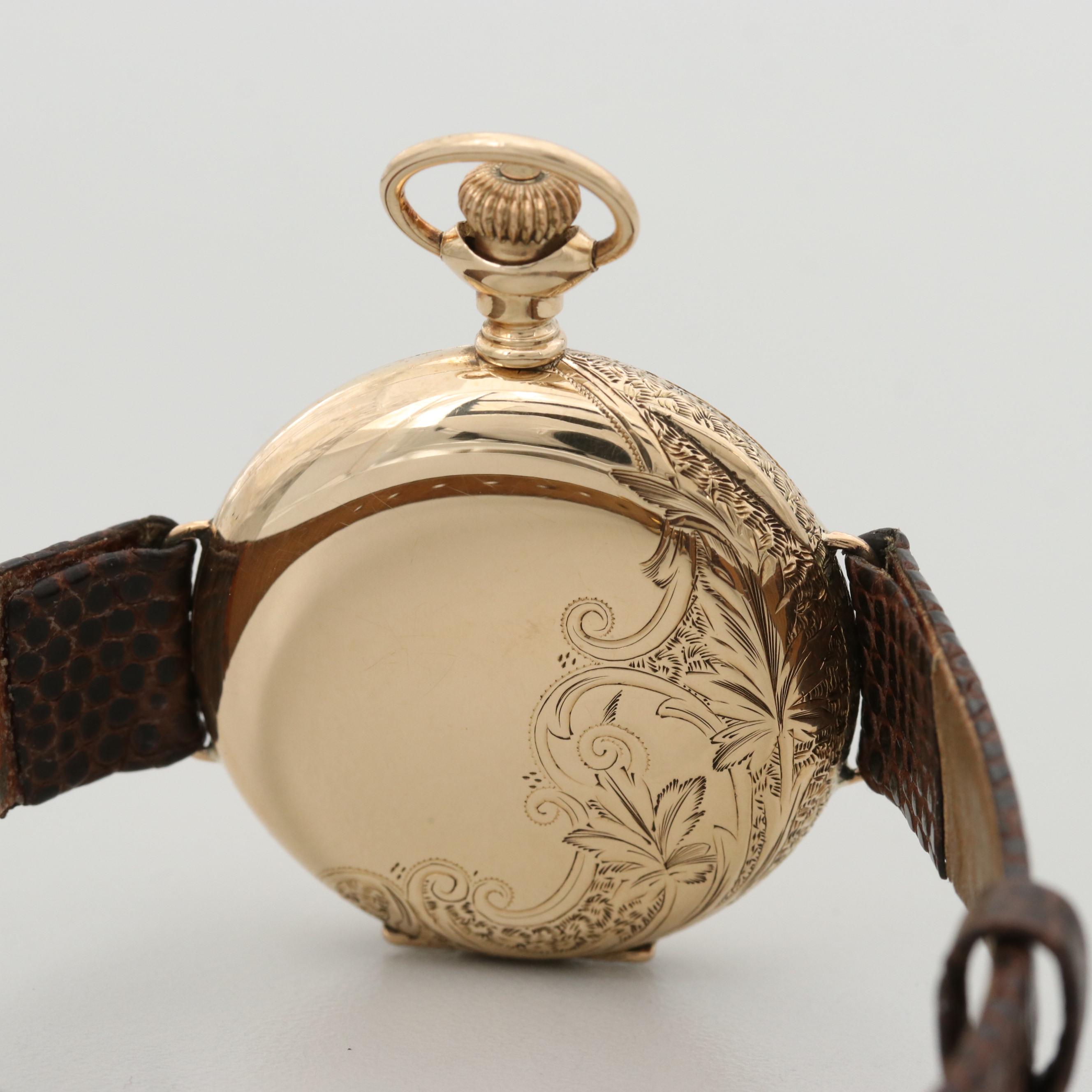 Antique Waltham Converted 14K Gold Hunter Case Pocket Watch Watch, 1902