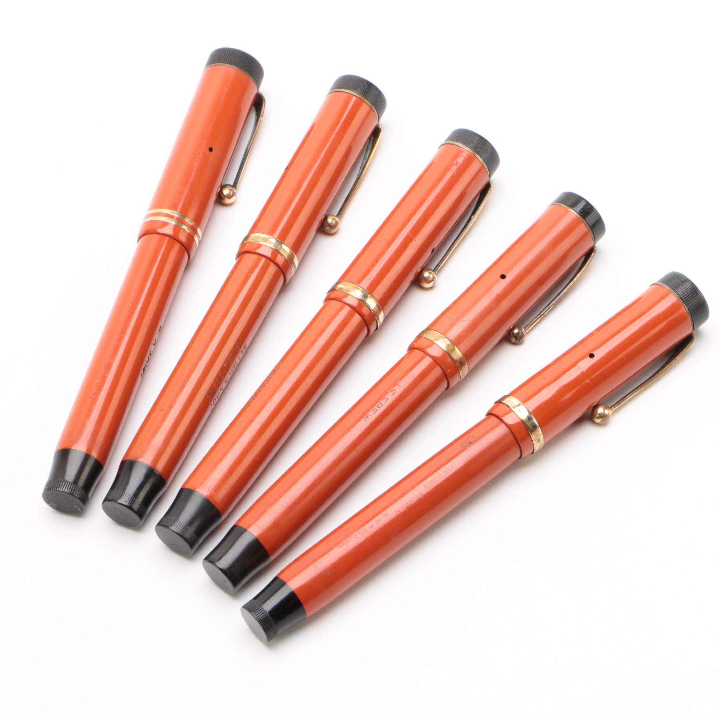 Parker Duofold Senior Lucky Curve "Big Red" Permanite Fountain Pens, 1930s