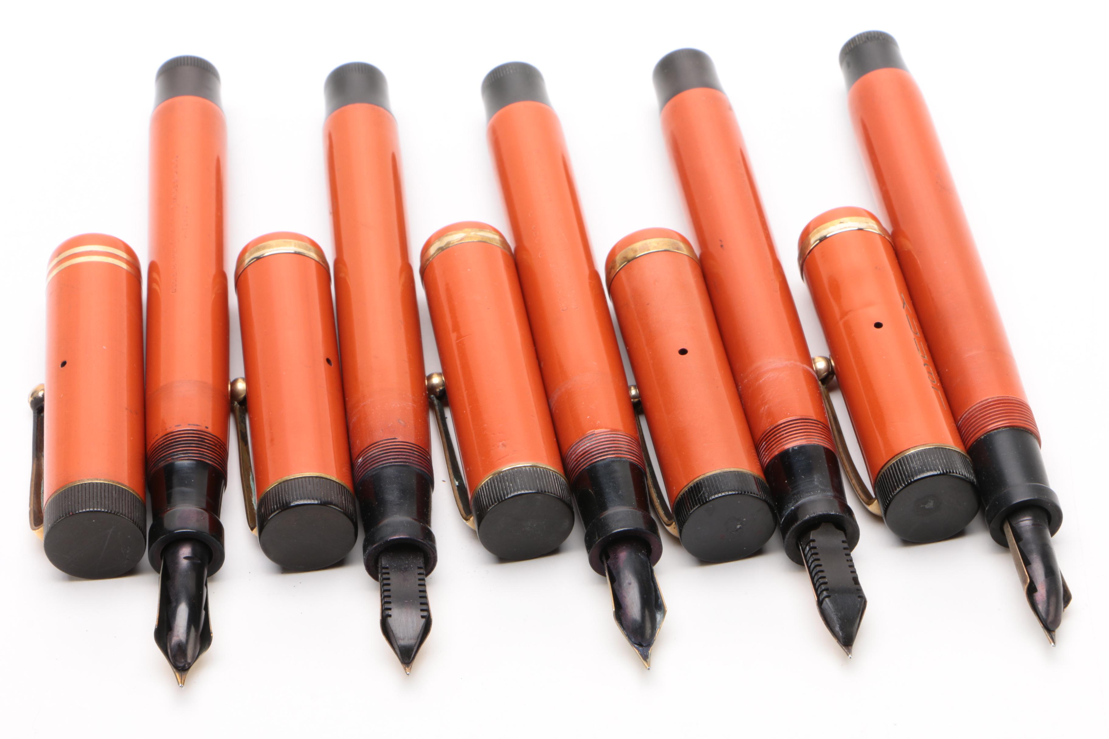 Parker Duofold Senior Lucky Curve "Big Red" Permanite Fountain Pens, 1930s