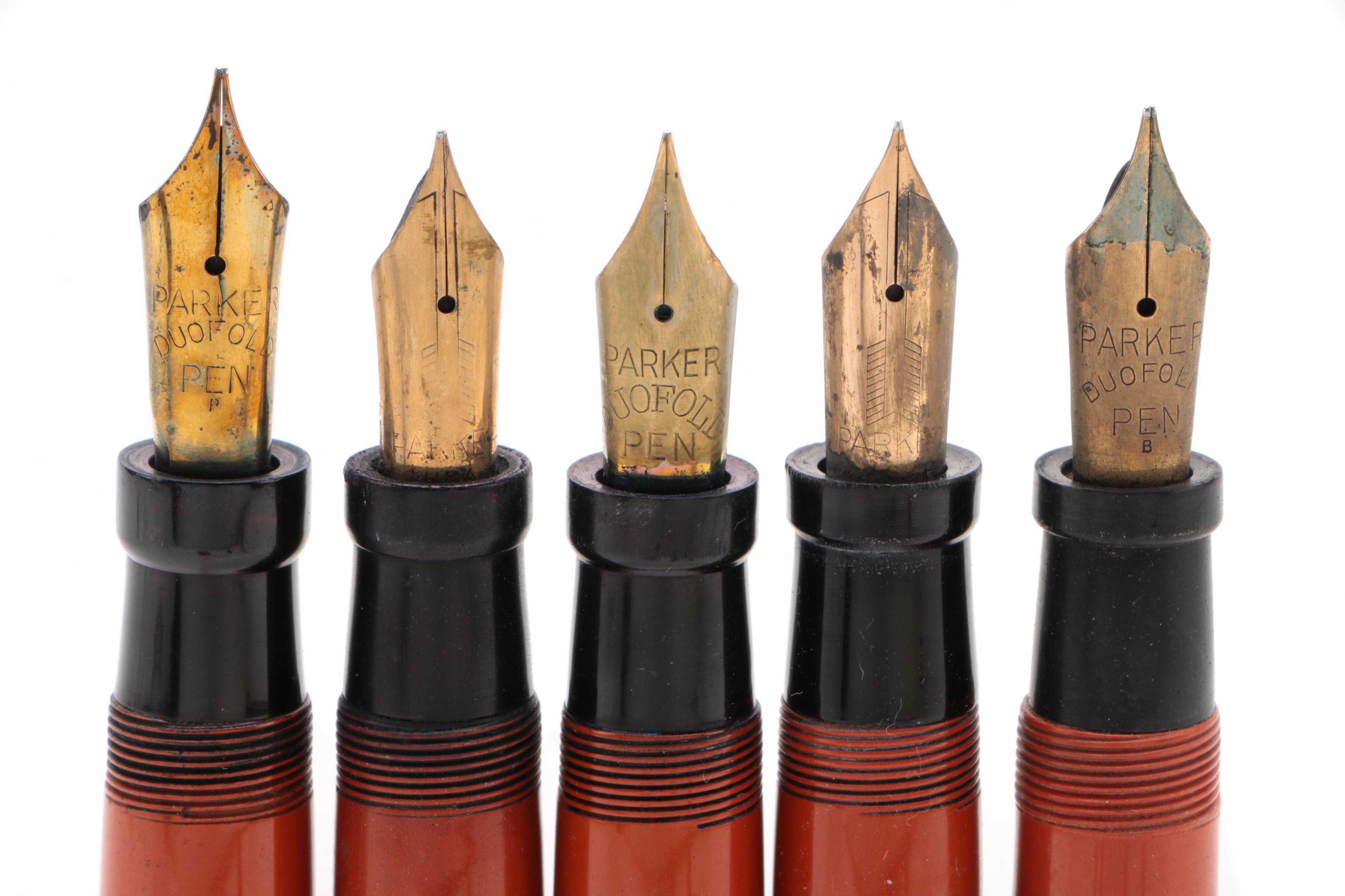 Parker Duofold Senior Lucky Curve "Big Red" Permanite Fountain Pens, 1930s