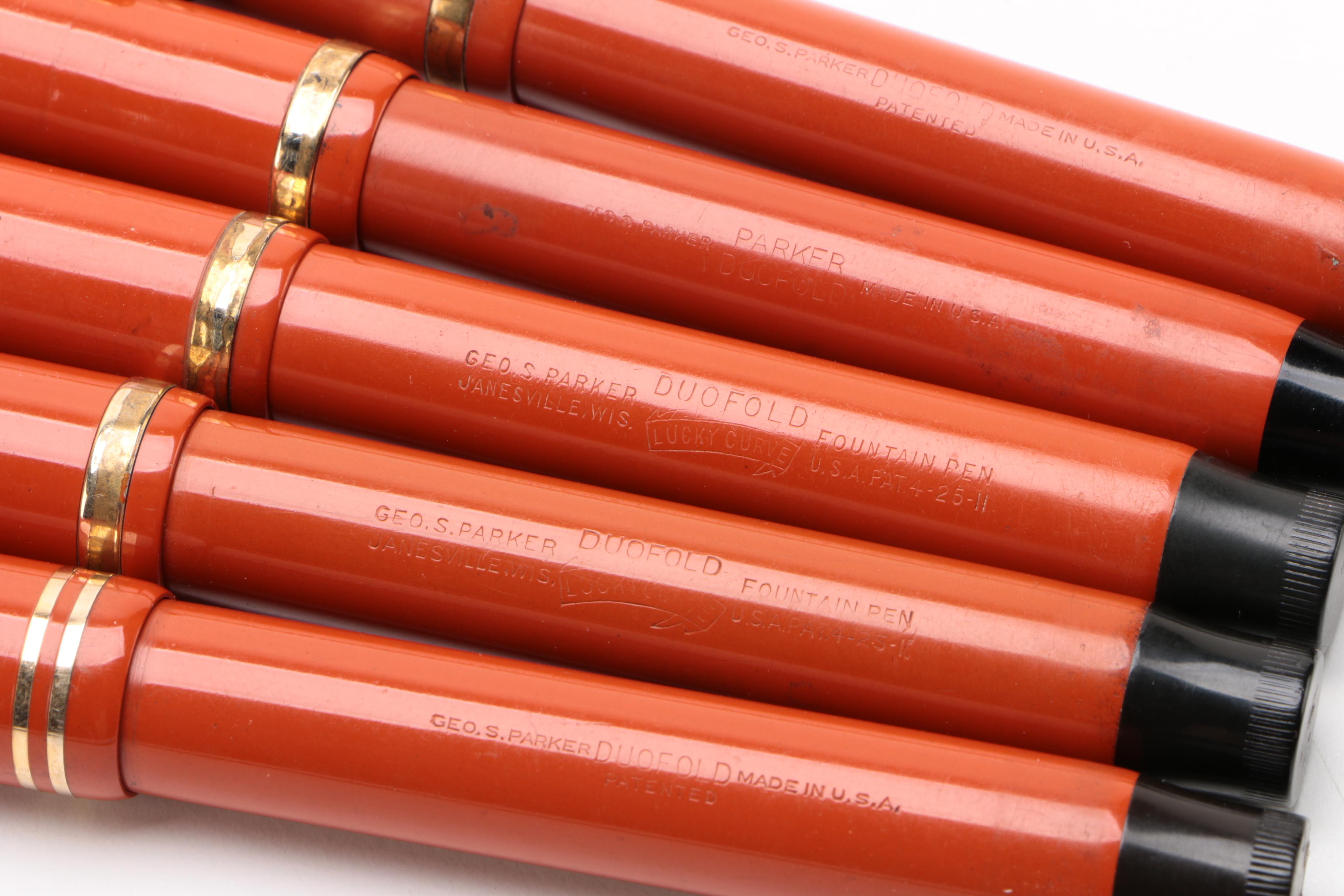 Parker Duofold Senior Lucky Curve "Big Red" Permanite Fountain Pens, 1930s