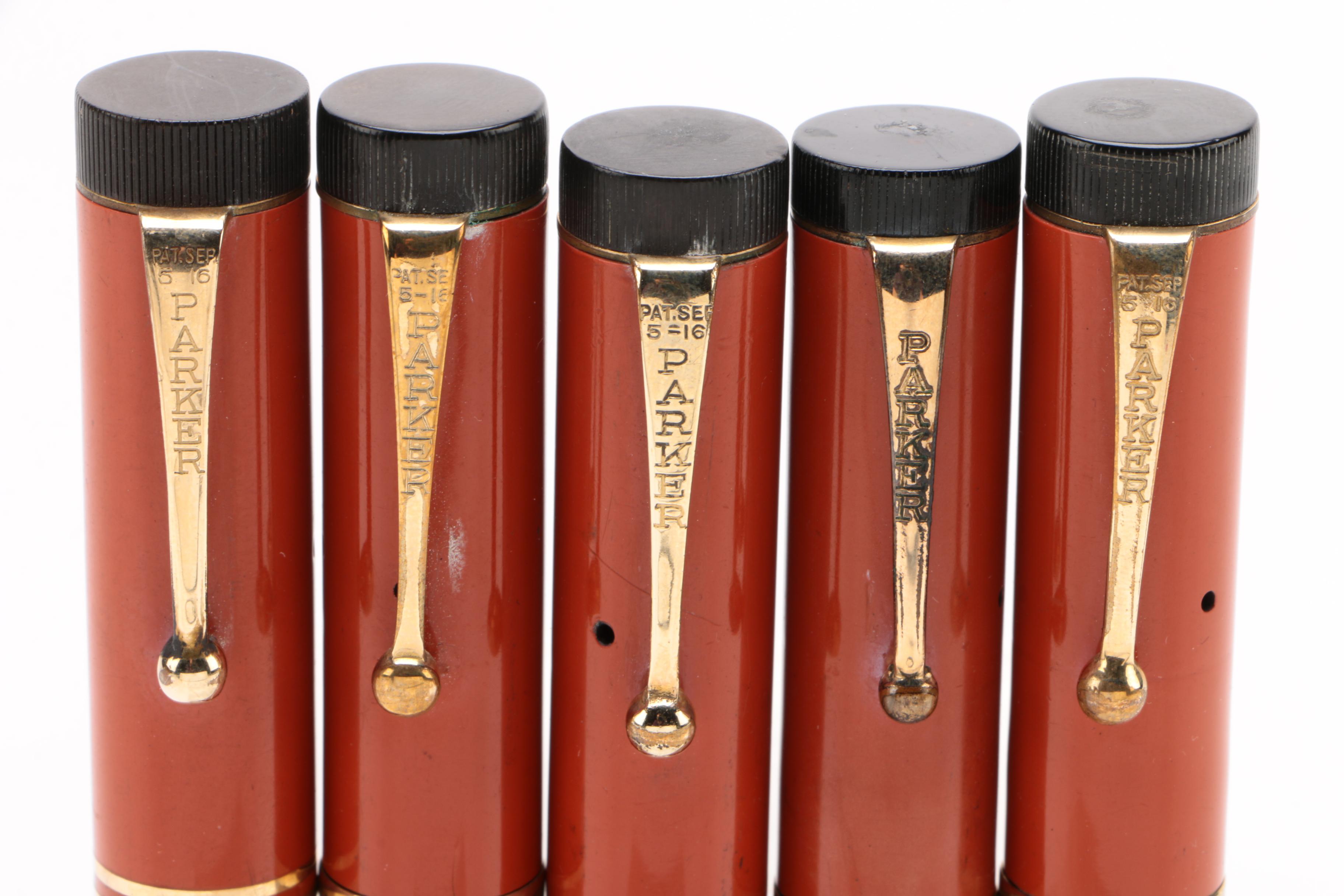 Parker Duofold Senior Lucky Curve "Big Red" Permanite Fountain Pens, 1930s