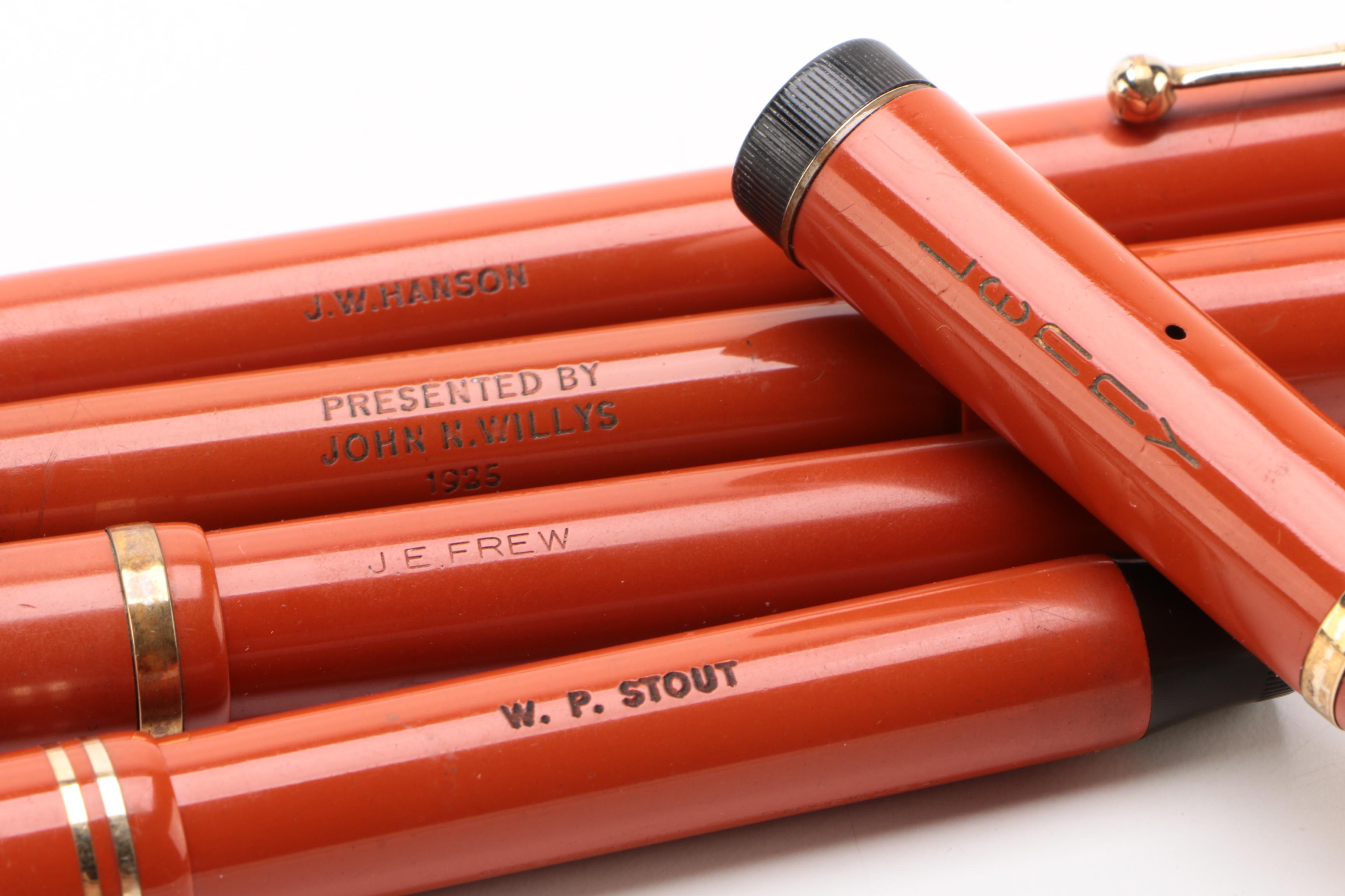 Parker Duofold Senior Lucky Curve "Big Red" Permanite Fountain Pens, 1930s