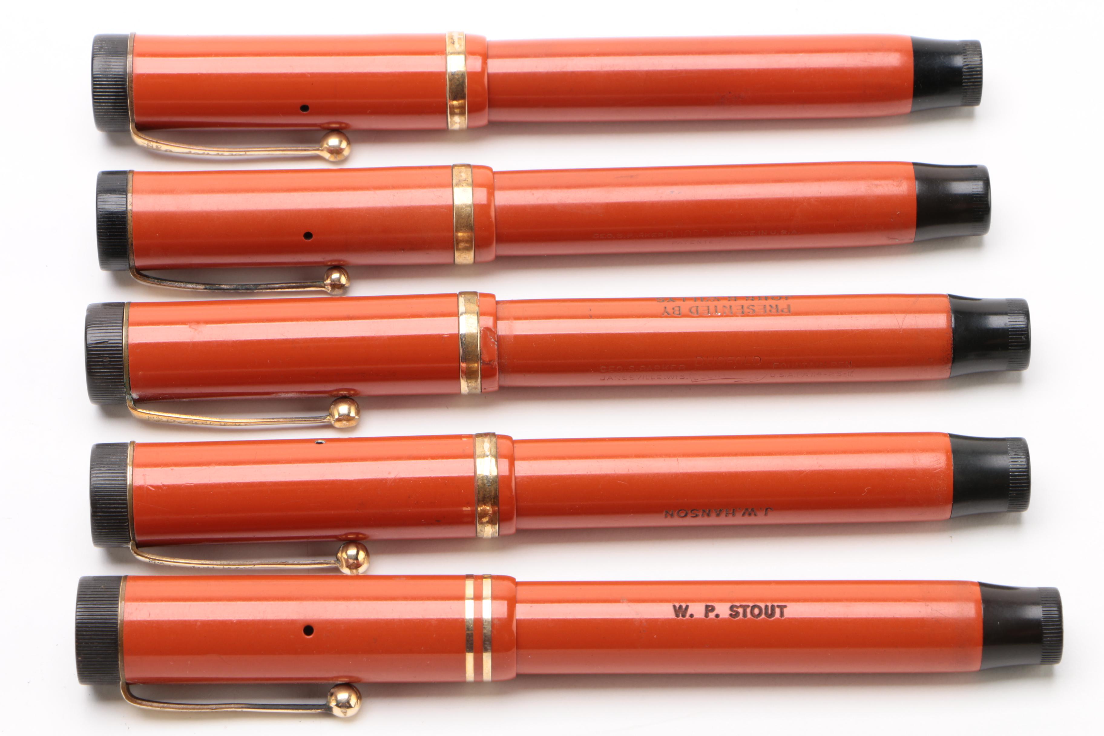 Parker Duofold Senior Lucky Curve "Big Red" Permanite Fountain Pens, 1930s
