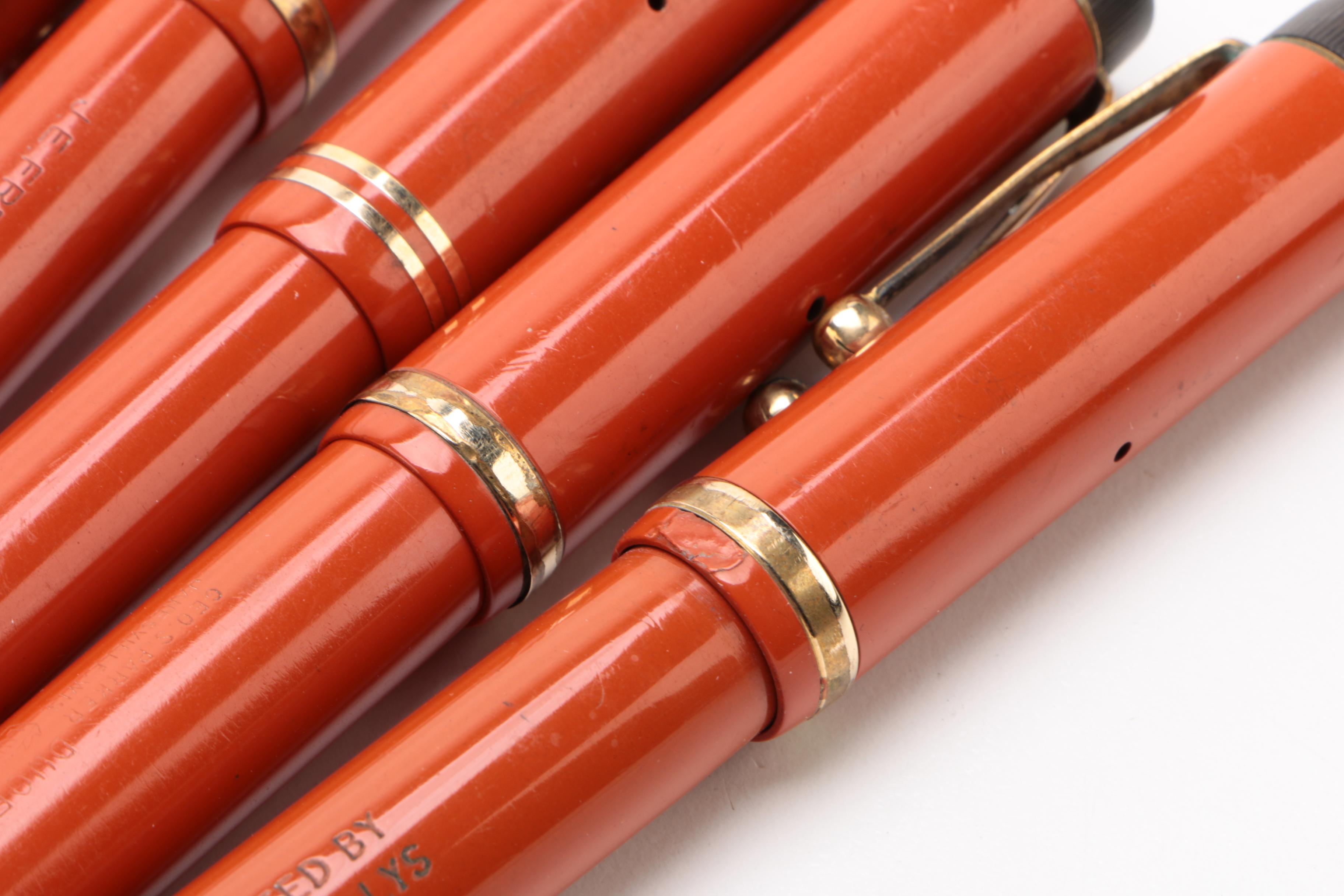 Parker Duofold Senior Lucky Curve "Big Red" Permanite Fountain Pens, 1930s