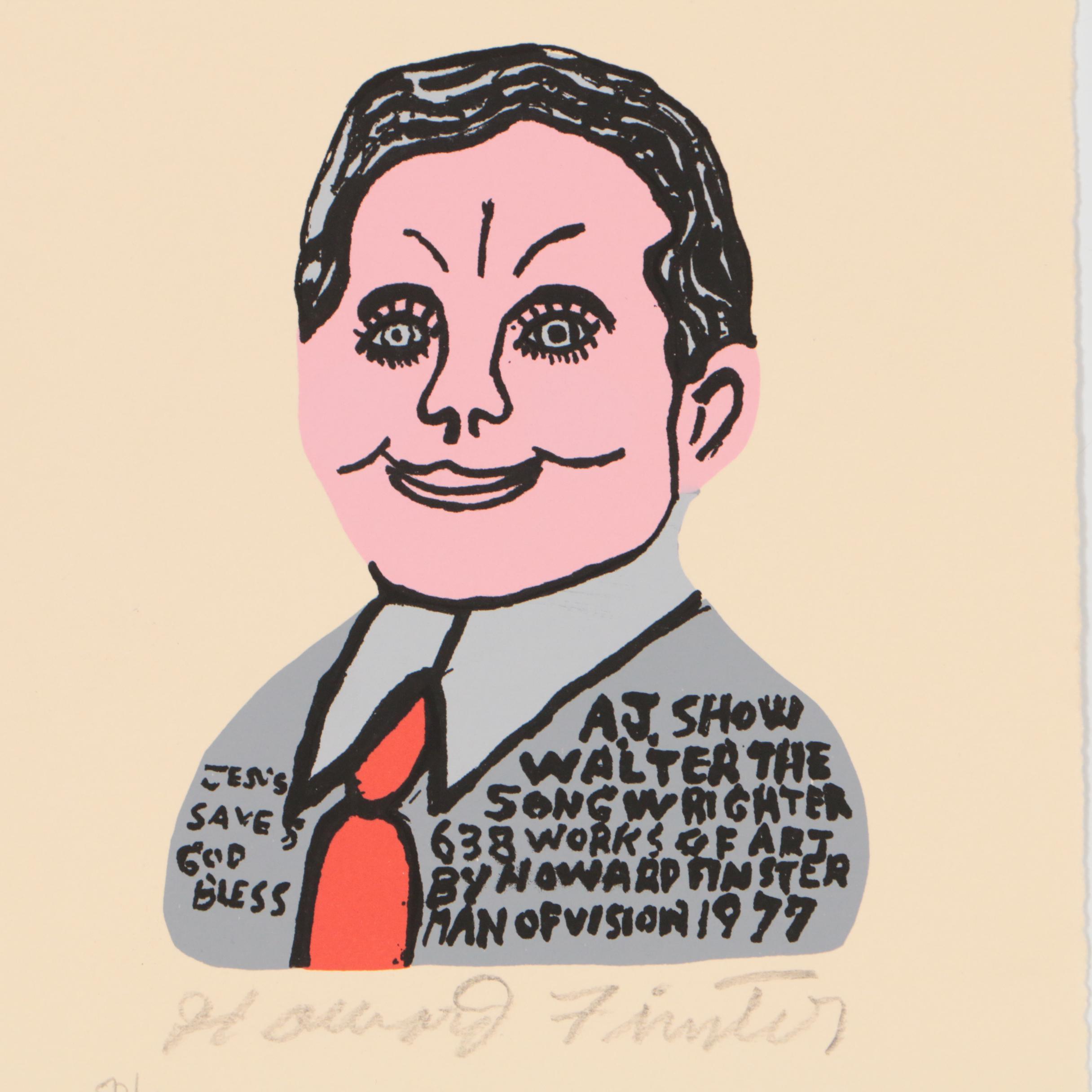Howard Finster 1977 Serigraph "A.J. Showwalter The Songwrighter"