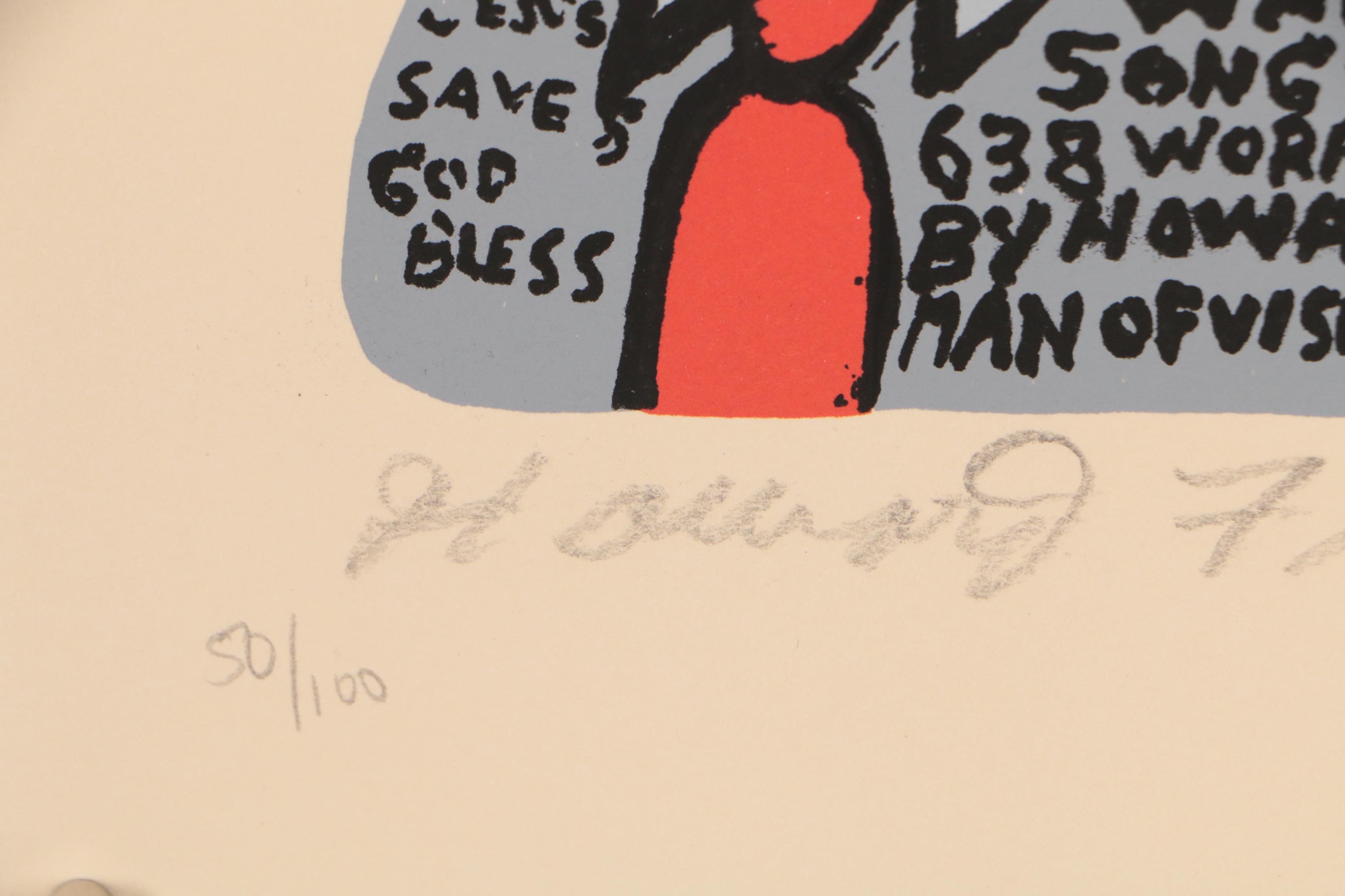 Howard Finster 1977 Serigraph "A.J. Showwalter The Songwrighter"