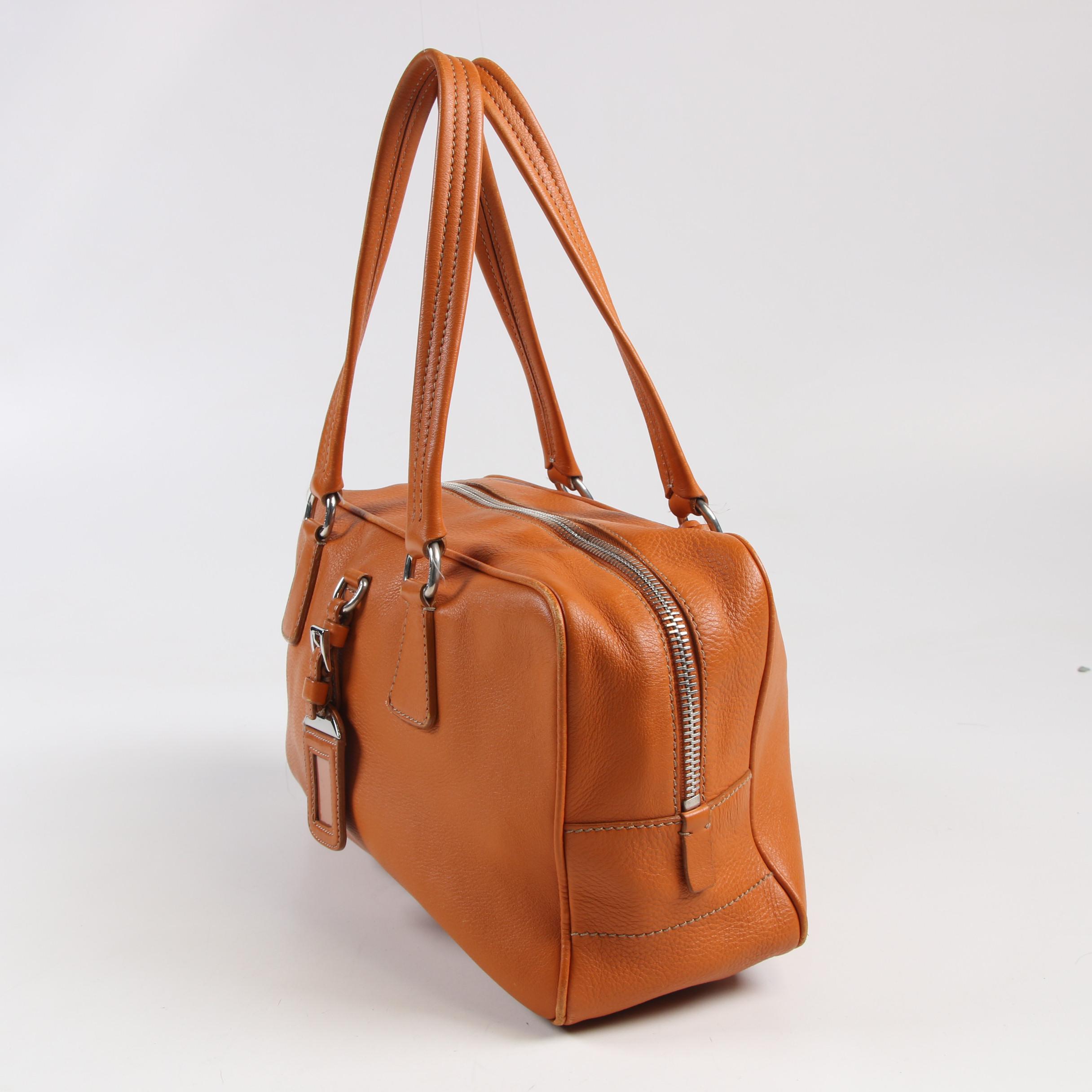 Prada Bauletto Bag in Honey-Orange Grained Leather