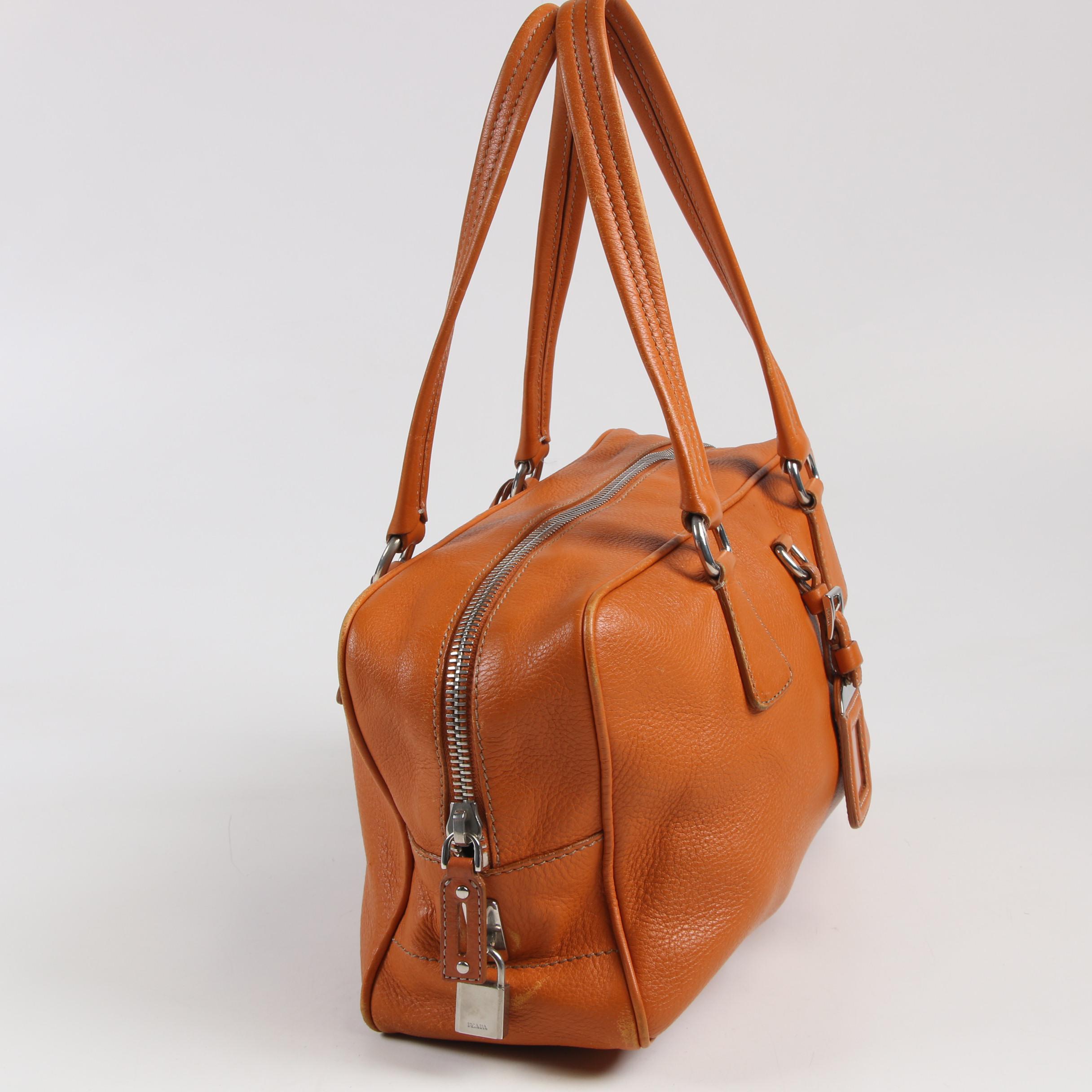 Prada Bauletto Bag in Honey-Orange Grained Leather